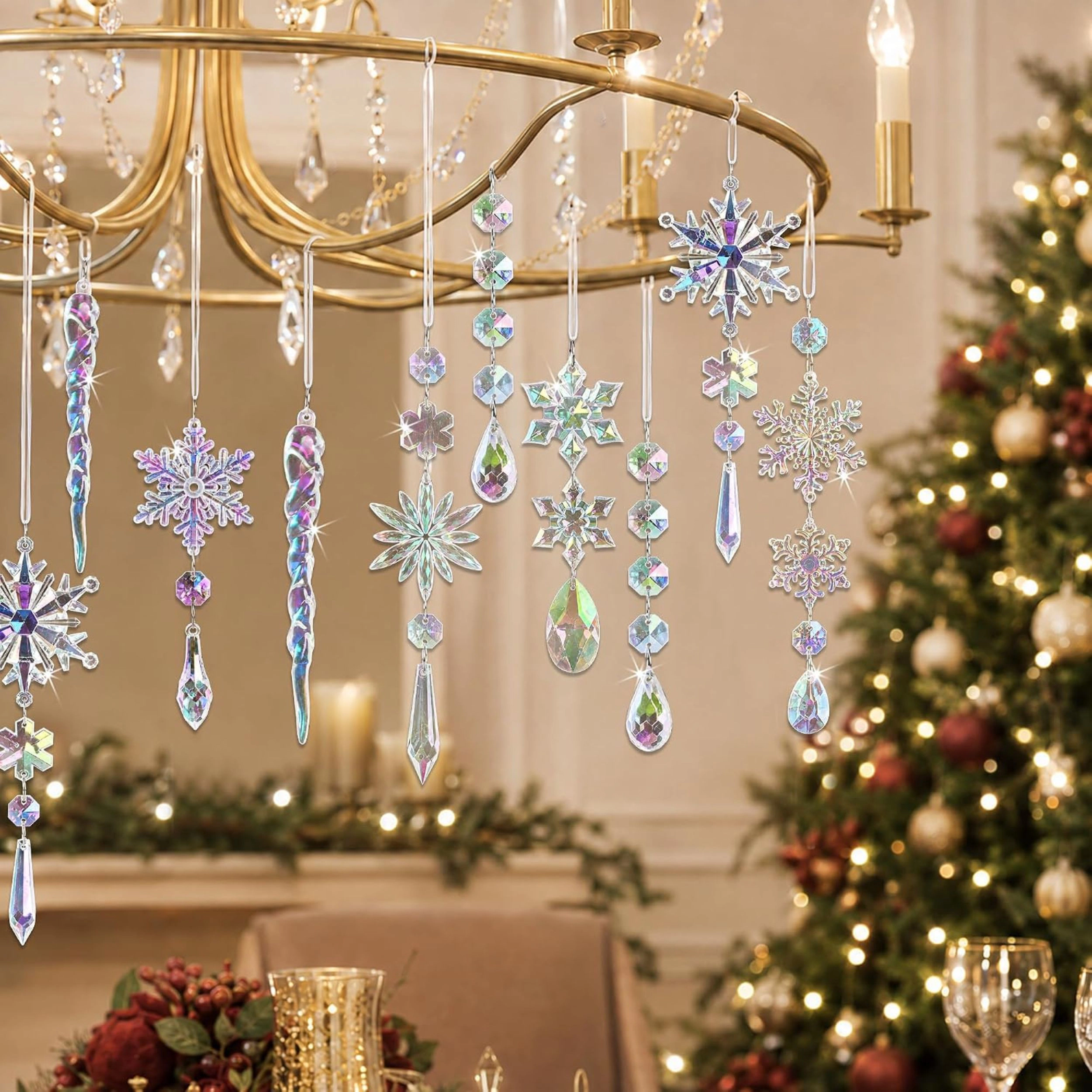 Stock Preferred Pack of 18 Acrylic Crystal Snowflake and Icicle Christmas Tree Ornaments