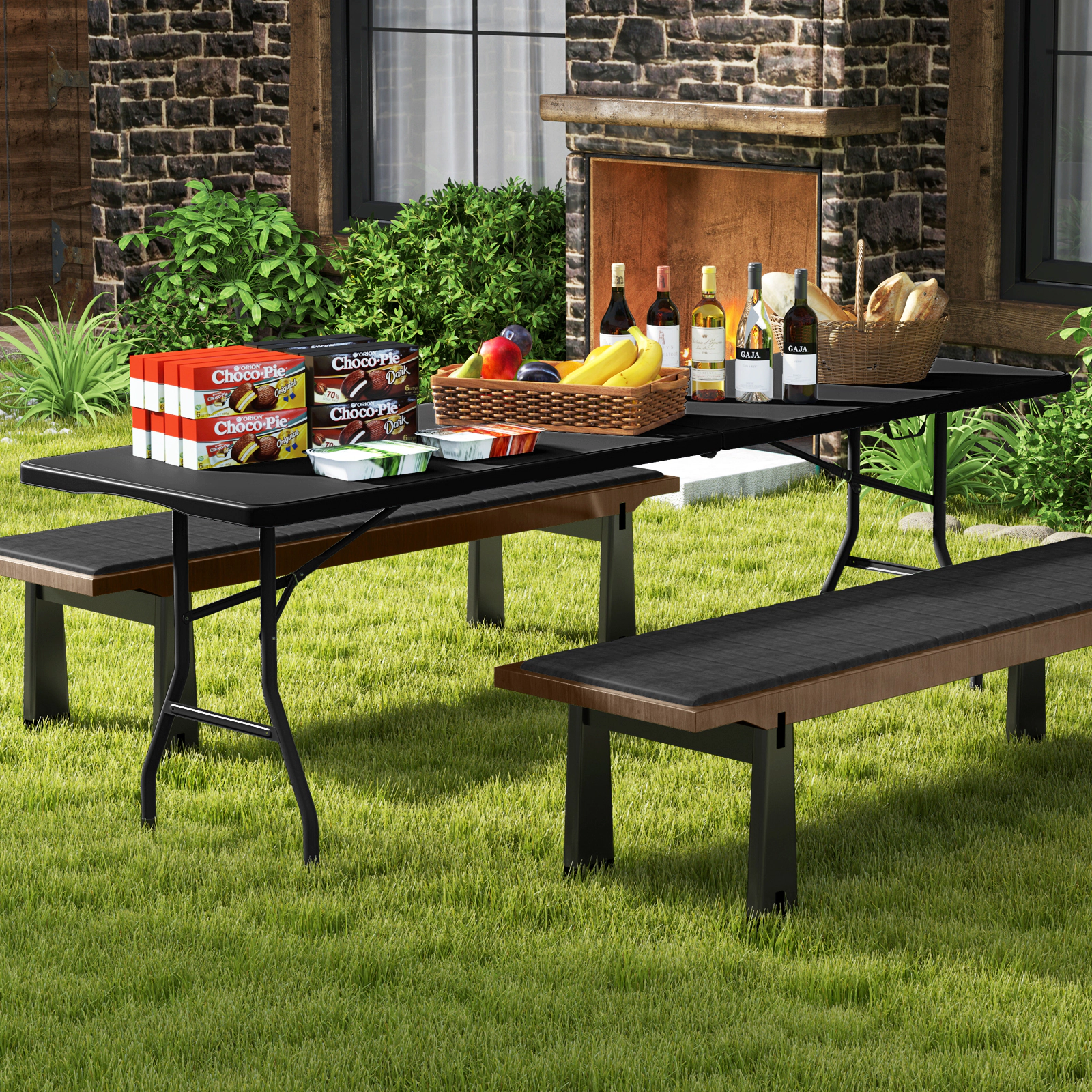 SUGIFT 8-Foot Folding Table, 350 lb Capacity, HDPE Top, Fold-in-Half Design, Black