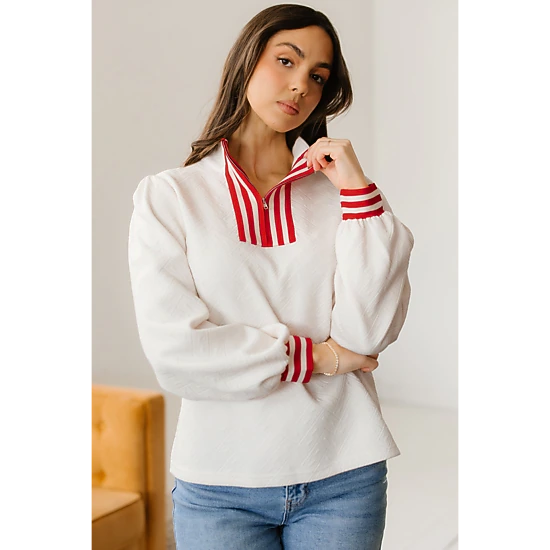 Threaded Pear Women's Danna Zipped Collar Pullover Top