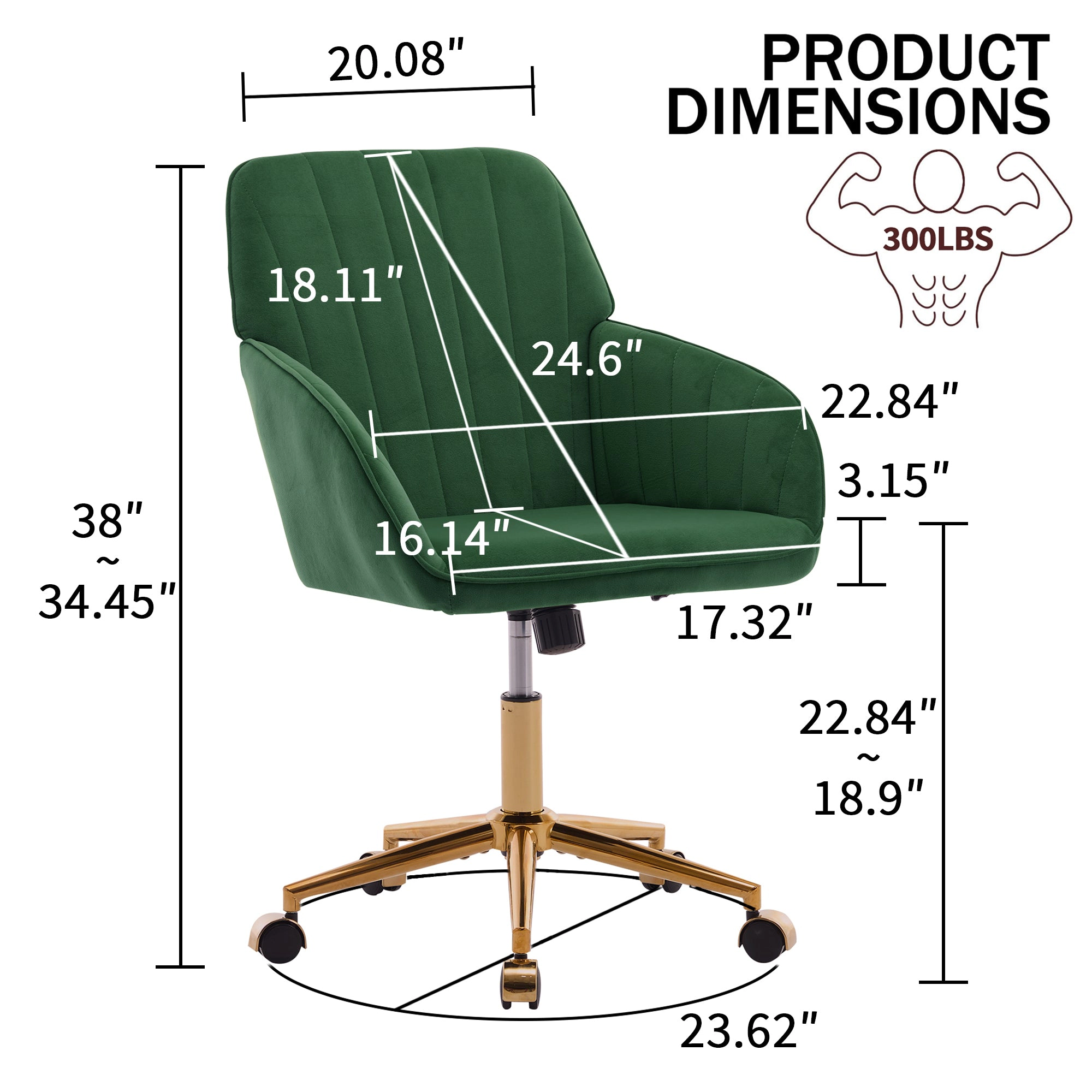 Platinum-Level Office Chairs Green Velvet Office Chair Ergonomic Adjustable Swivel Desk