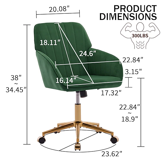 Platinum-Level Office Chairs Green Velvet Office Chair Ergonomic ...