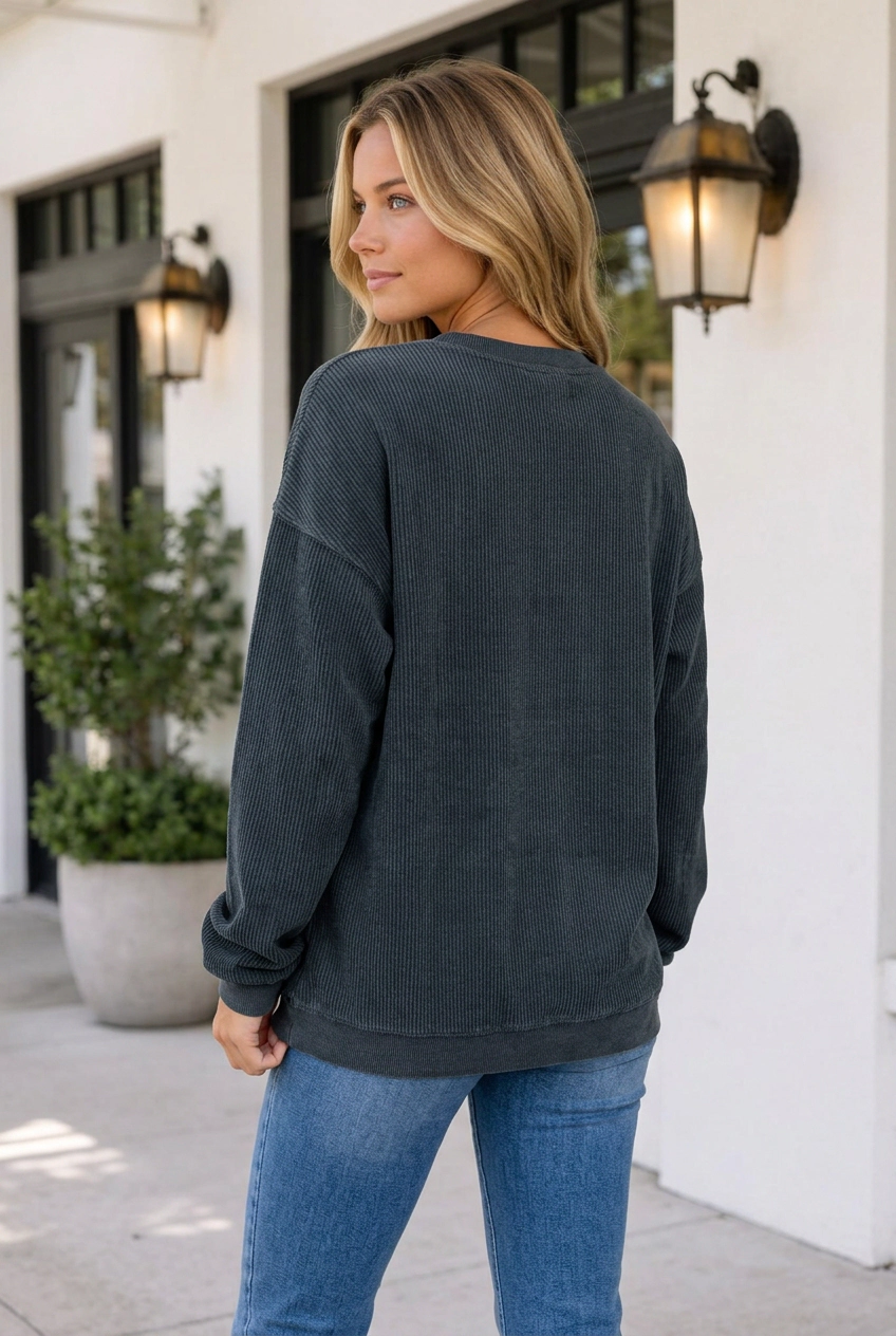 Threaded Pear Madie Shoulder Corded Game Day Sweatshirt