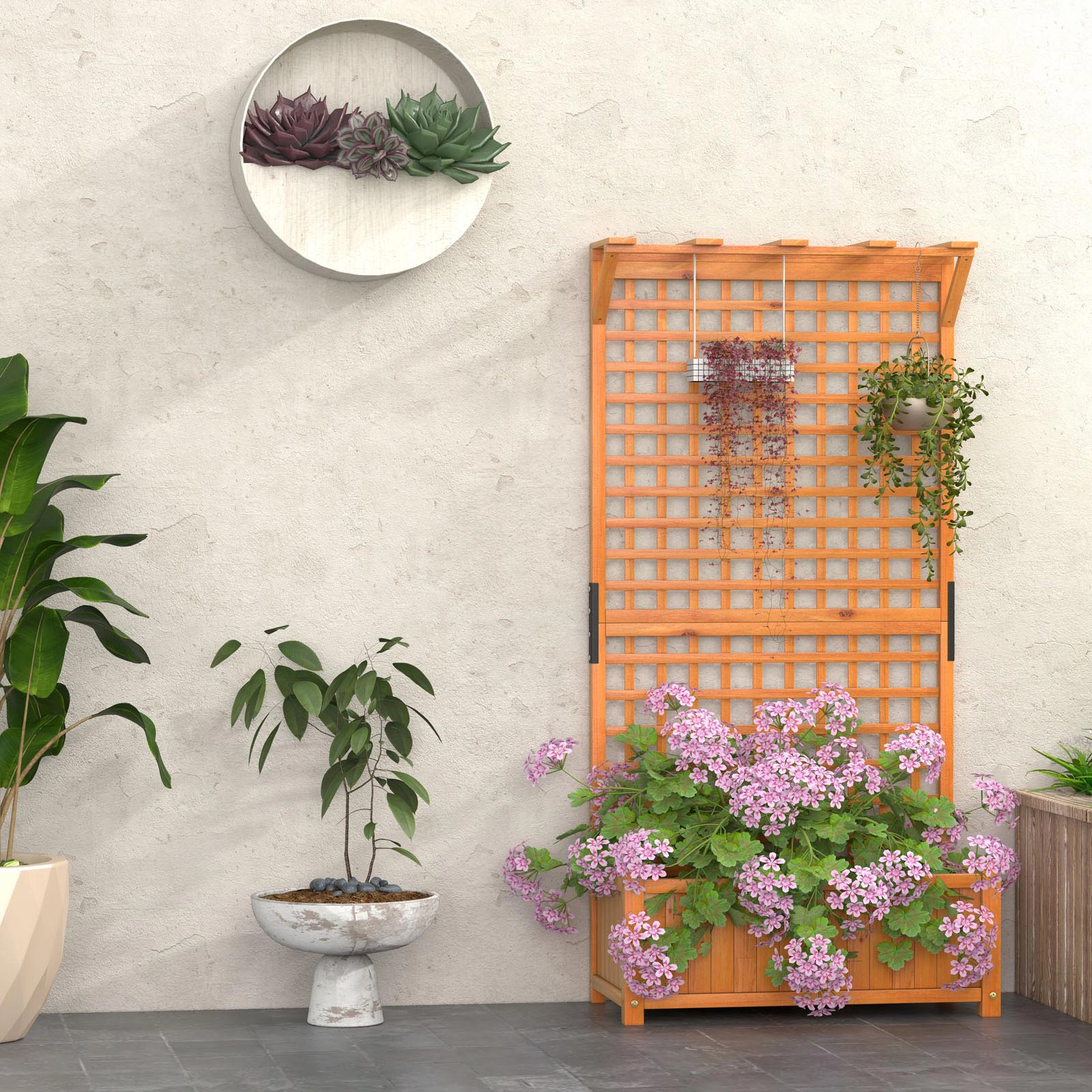 SlickBlue Wooden Planter Box with Trellis for Garden Vegetables Flowers