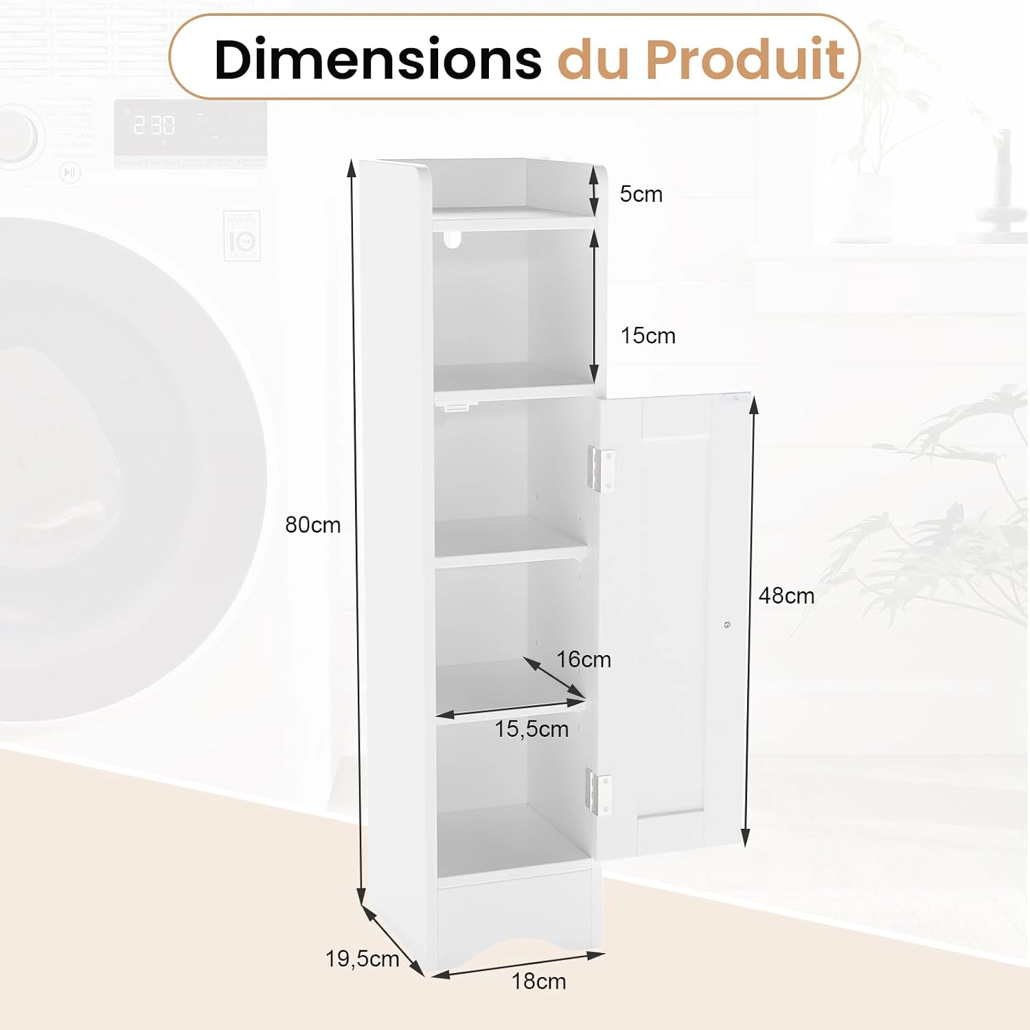 Slickblue Narrow Bathroom Storage Cabinet White Toilet Paper Holder Cabinet Open Shelf
