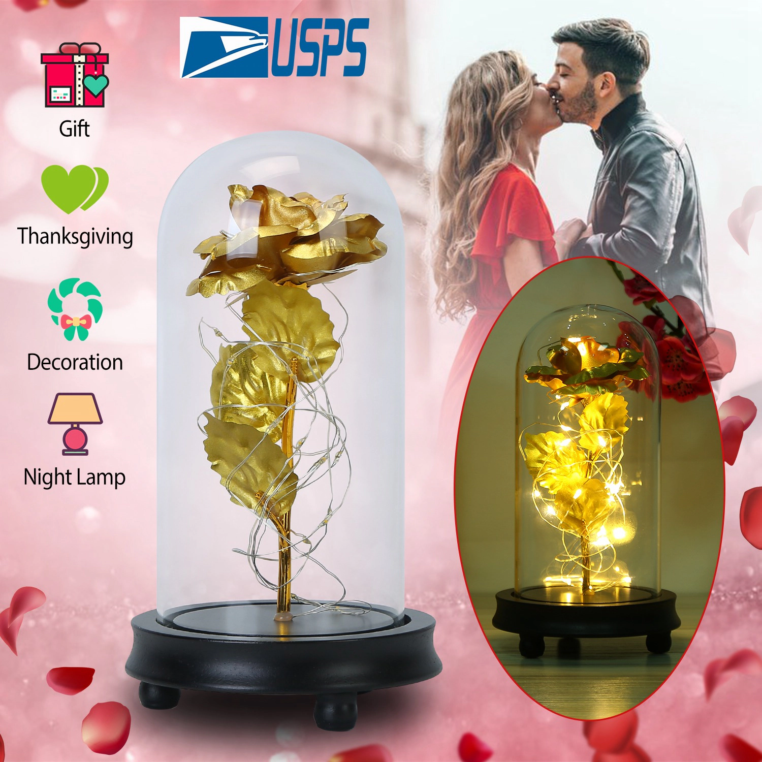 IMounTEK Unisex LED Foil Rose Light With Glass Dome