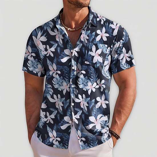 COOFANDY Mens Hawaiian Shirts Short Sleeve Tropical Print Button Down Casual Tops
