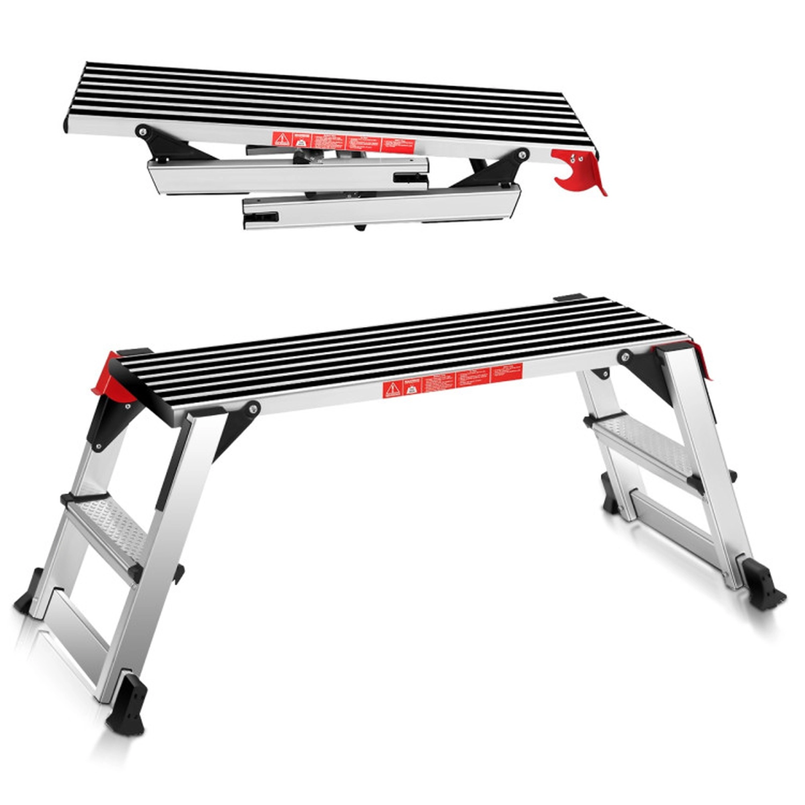 SUGIFT Aluminum Folding Non-Slip Drywall Work Platform Step Stool 49.5-in x 21-in x 19.5-in 330-lb Capacity Silver