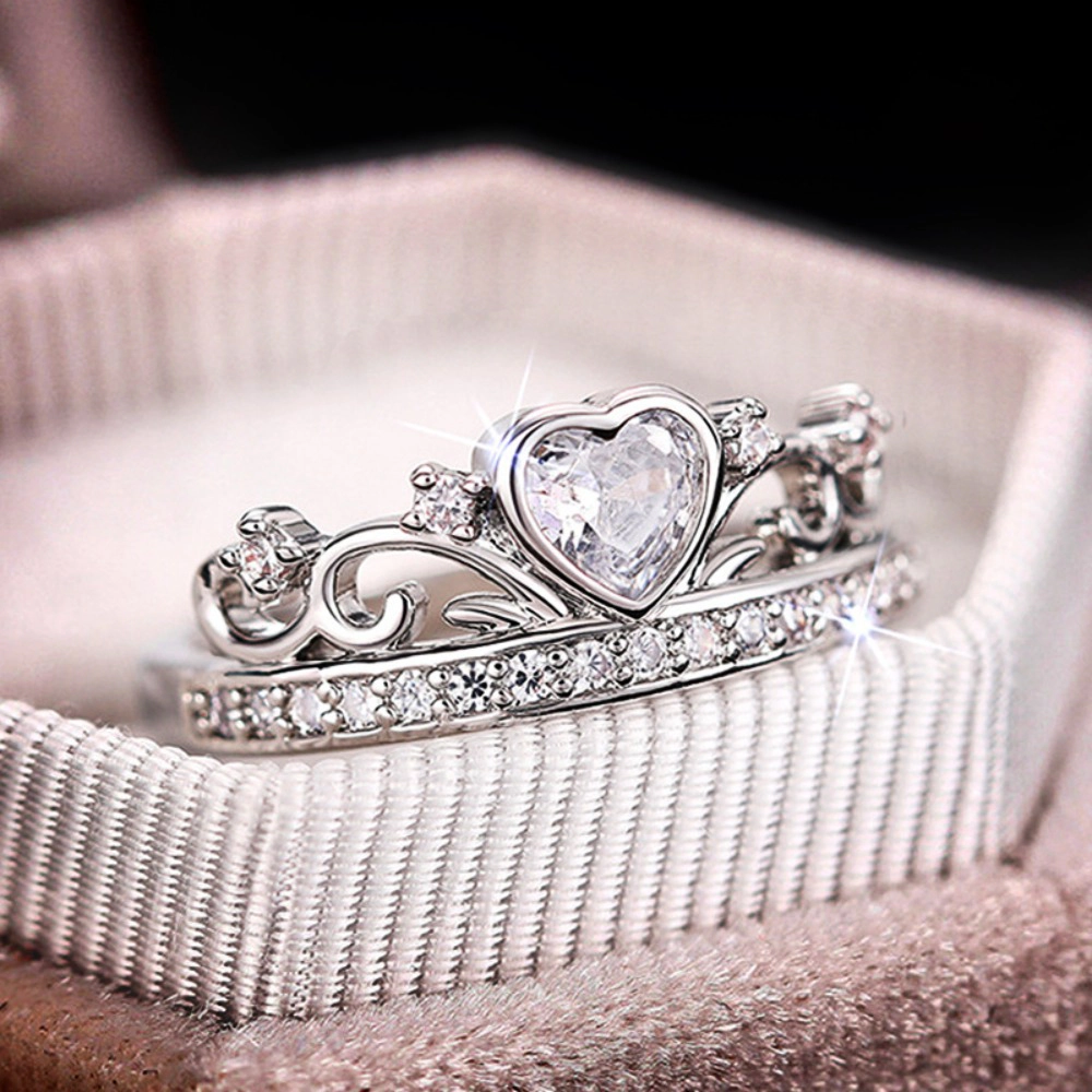 Crown Heart Hollow Out Promise Ring with Cubic Zirconia for Women