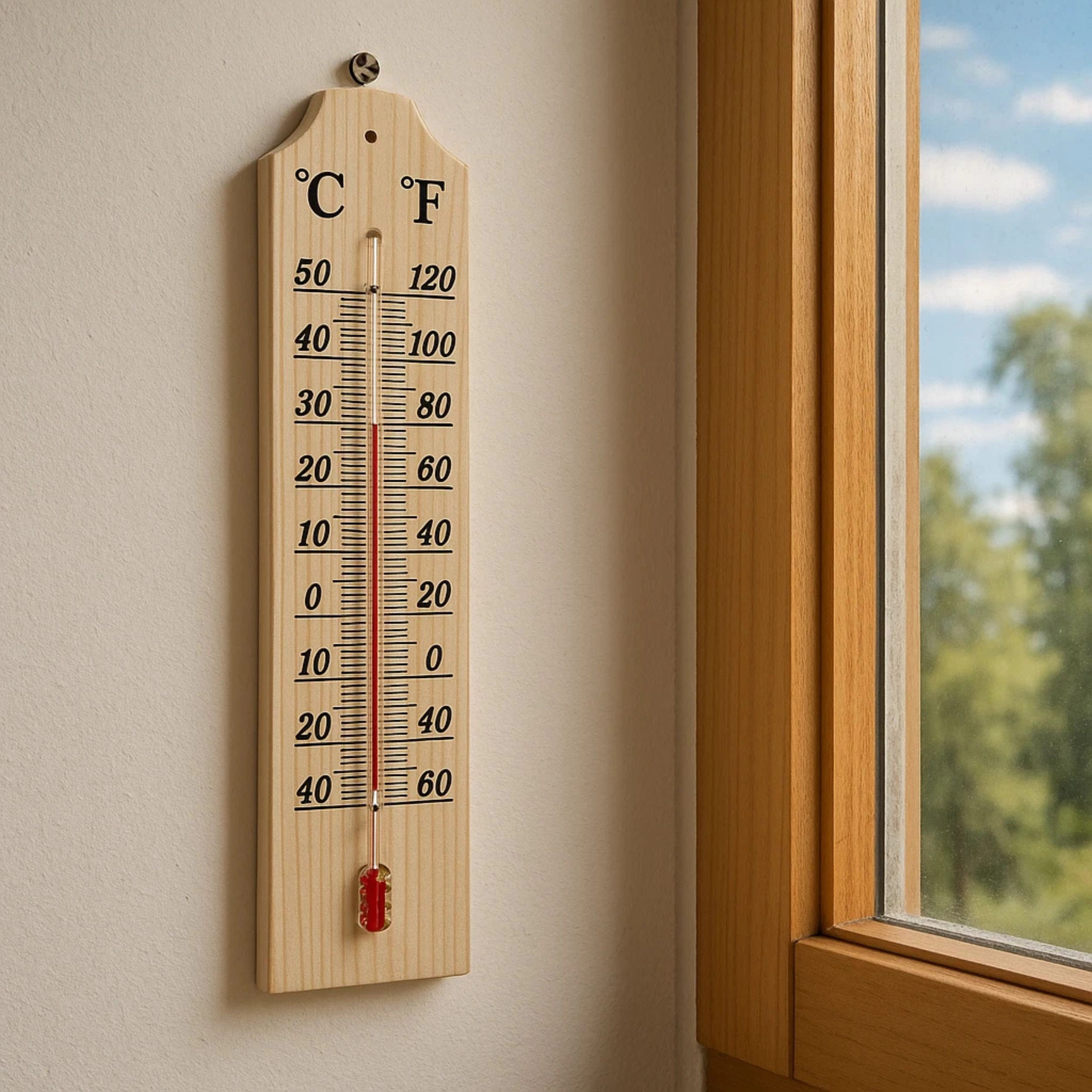 Home Collection Wood Indoor Wall Thermometer Fahrenheit & Celsius Temperature Gauge