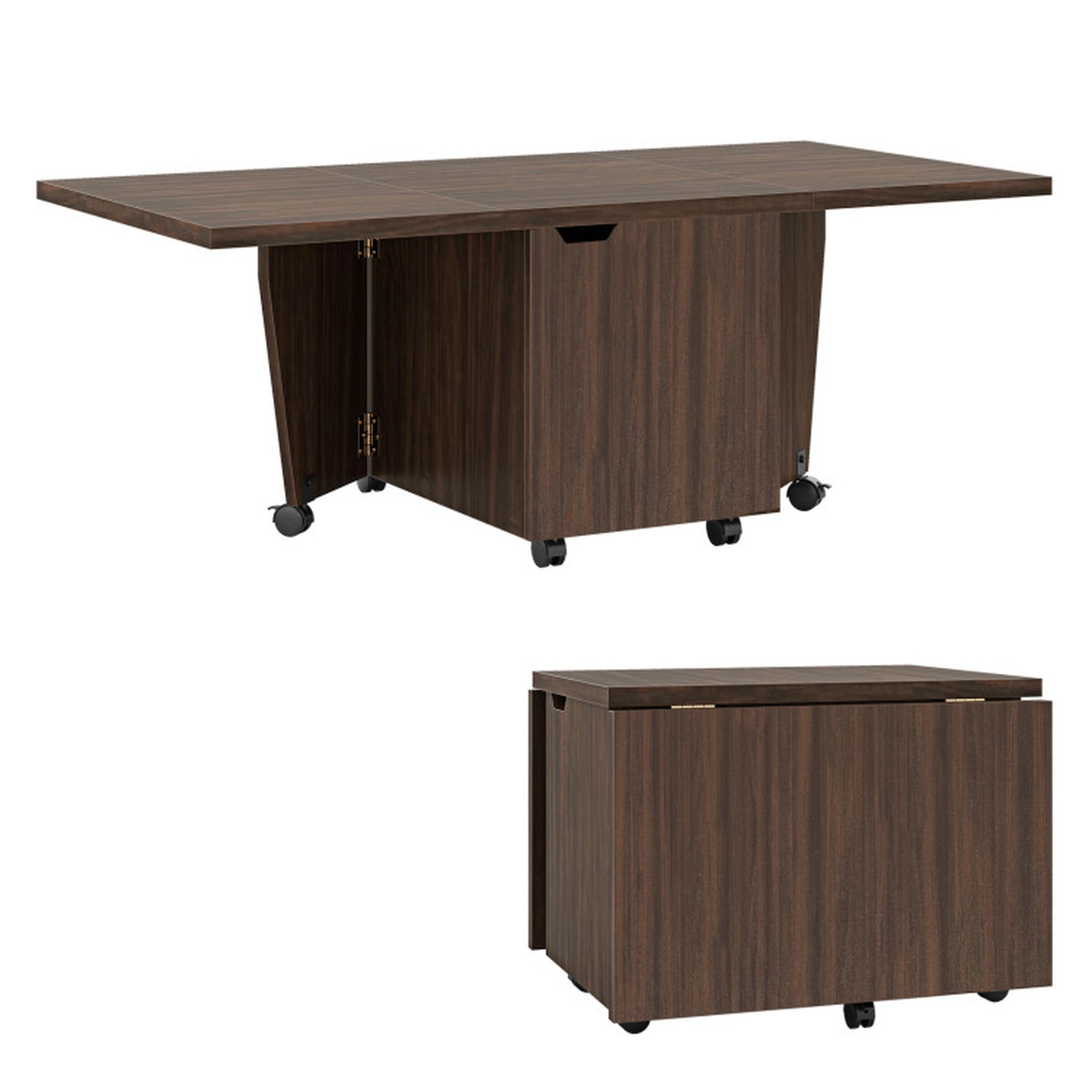 SUGIFT Foldable Coffee Table with Storage Cabinet Extendable Center Tabletop 155-lb Capacity Walnut