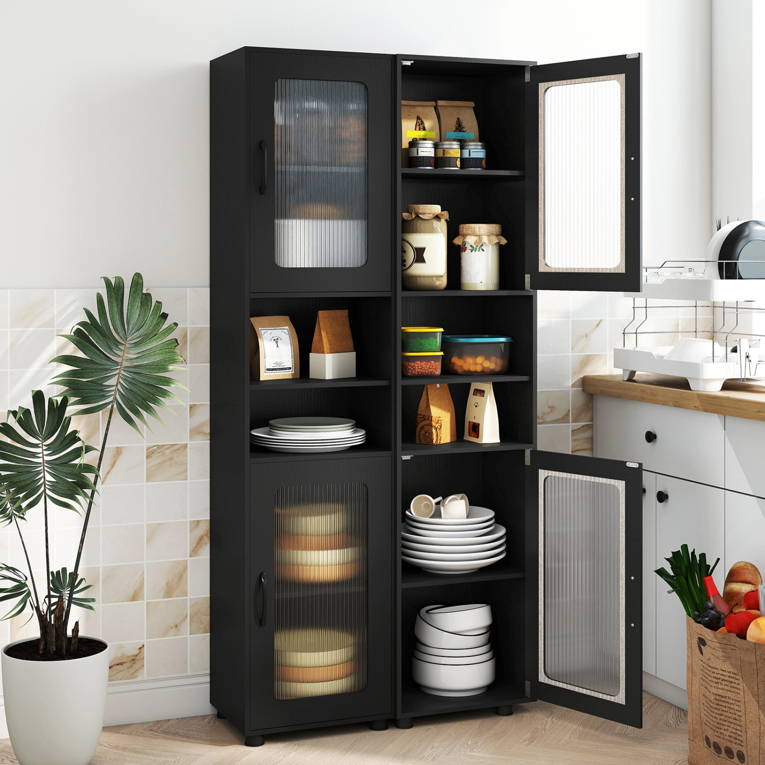 SlickBlue Bathroom Storage Cabinet with Open Shelves and Doors