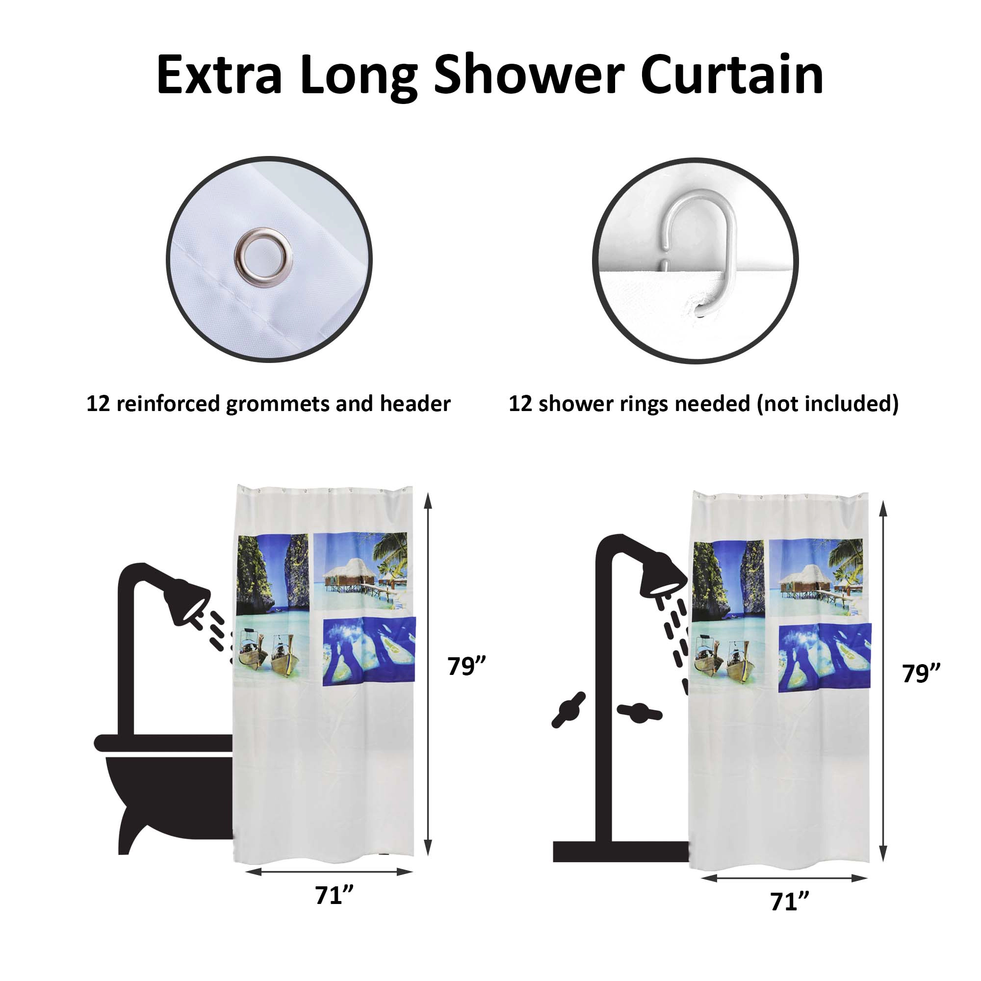 Evideco French Home Goods Beach Palm Print Polyester Shower Curtain