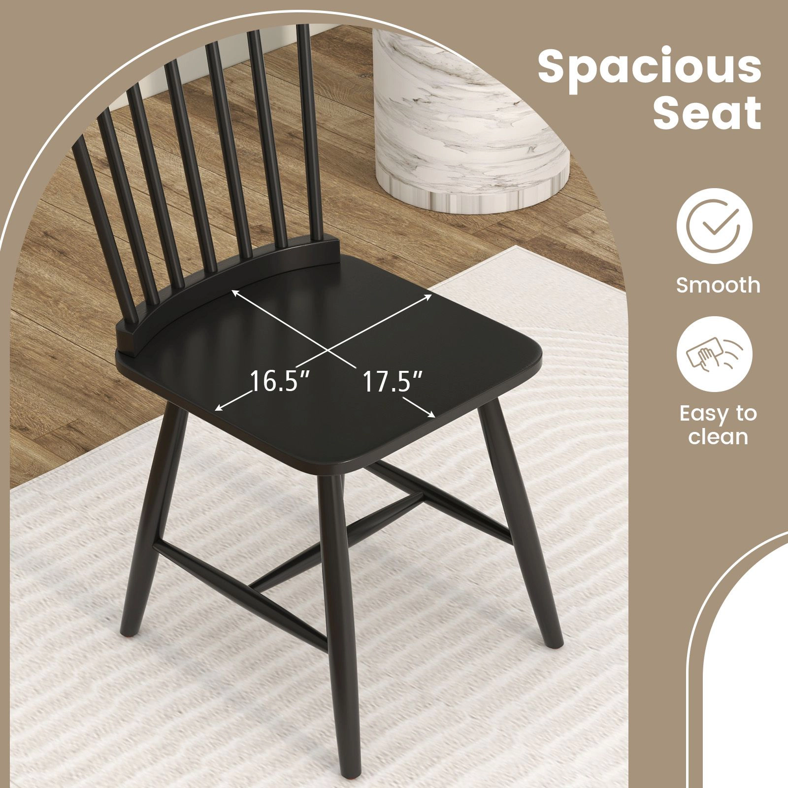 SlickBlue Armless Windsor Dining Chairs Set of 2 Black