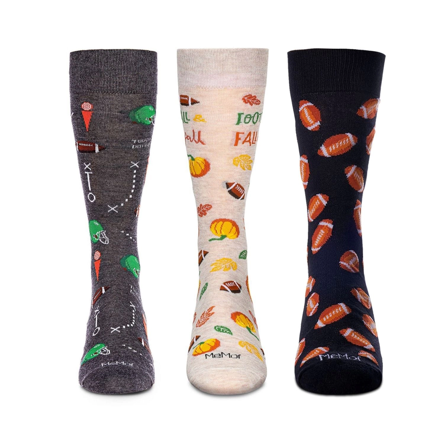 MeMoi 3 Pair Men's Sports-Themed Rayon-Blend Novelty Crew Socks