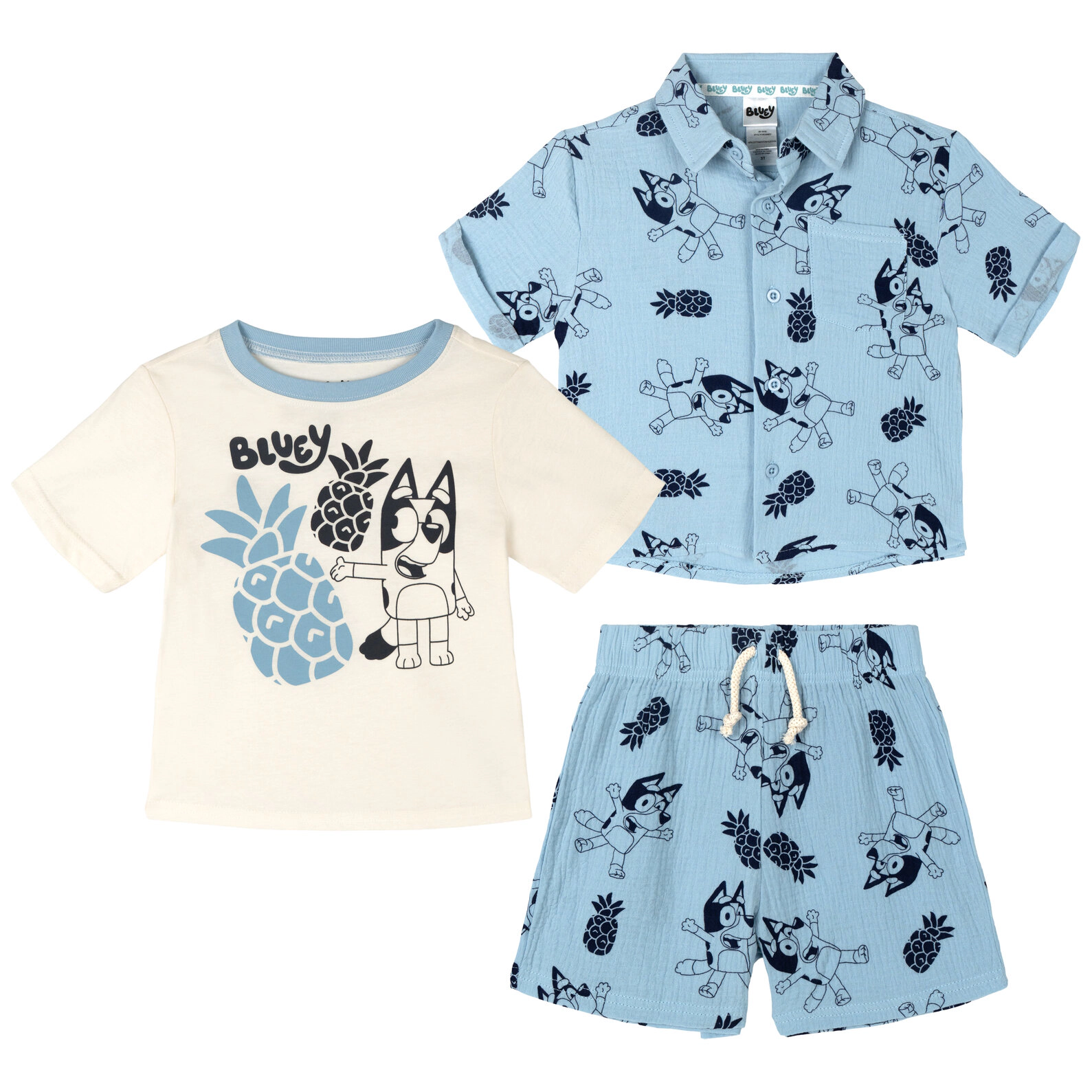 Bluey Boys' Hawaiian Shirt, Tee and Shorts Set