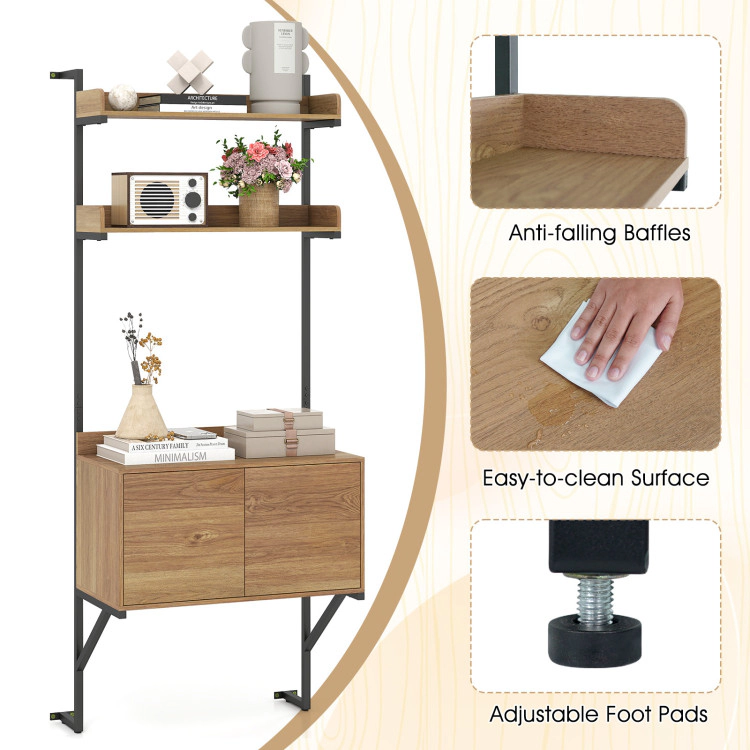 Hivvago Tall Ladder Shelf with Storage Cabinet Narrow Wall Mounted Ladder Bookcase