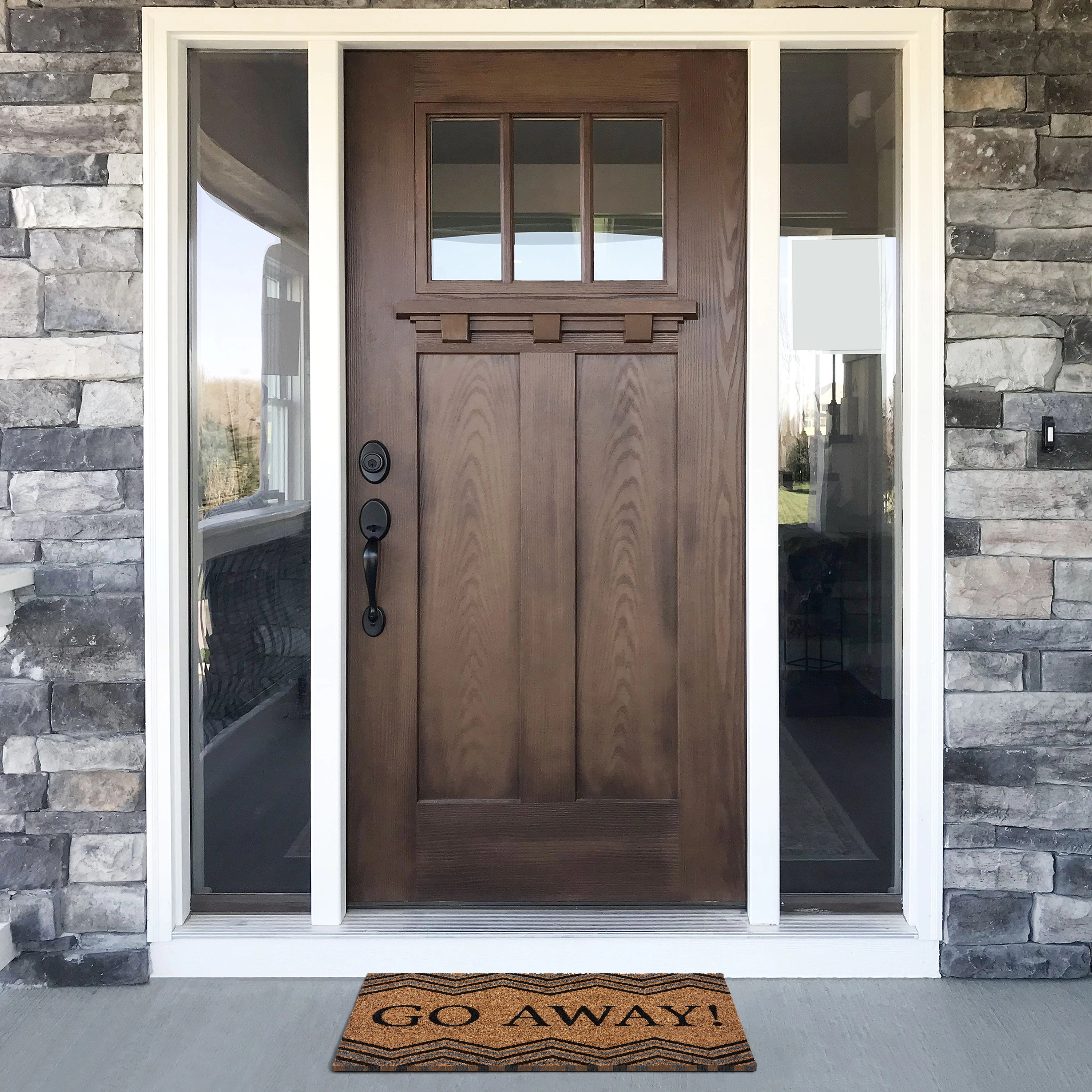 Kate Aurora "Go Away" Chevron Designed Coir Bristled Outdoor All Season Welcome Mat - 18"x30"