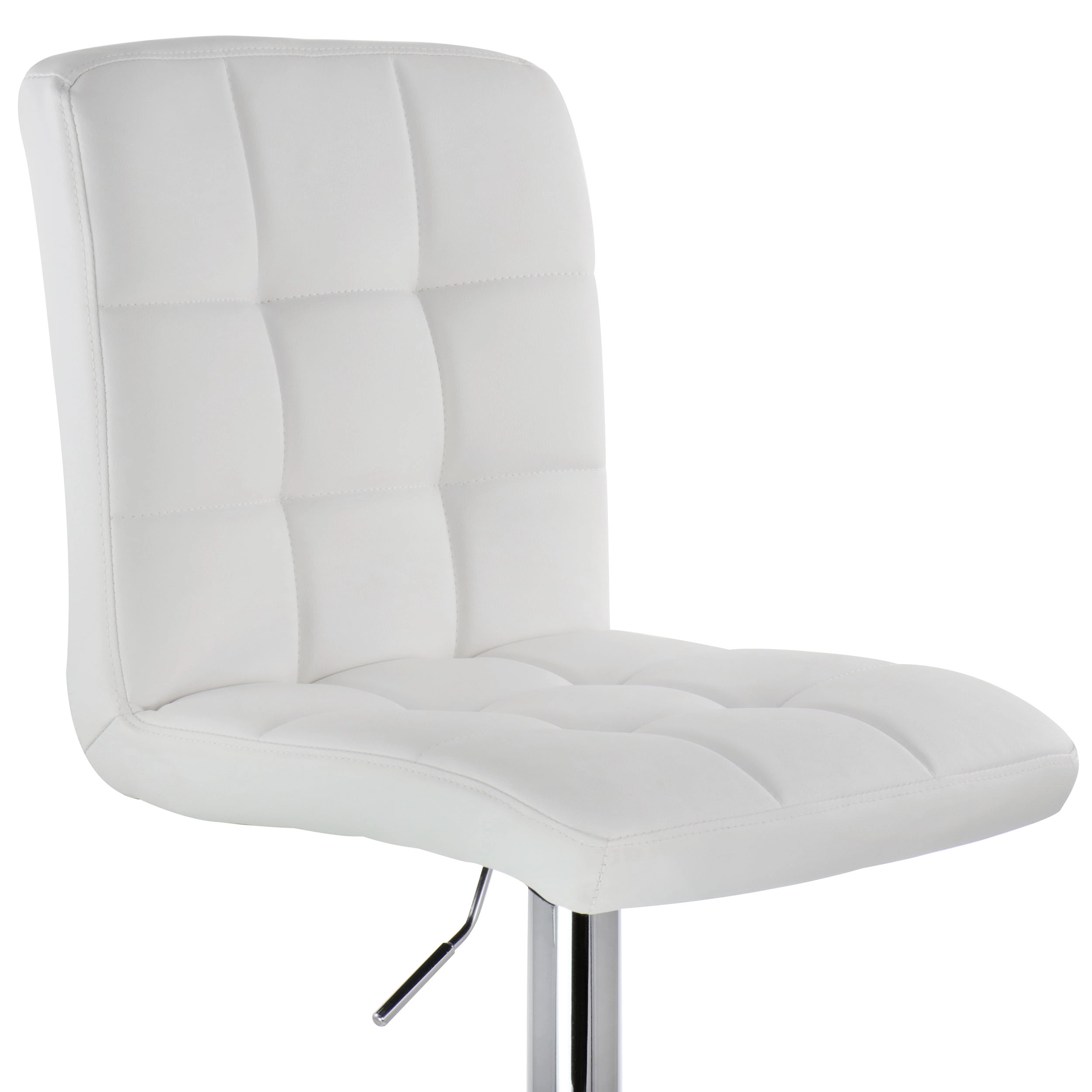Elama 2 Piece Square Tufted Faux Leather Adjustable Bar Stool in White with Chrome Base