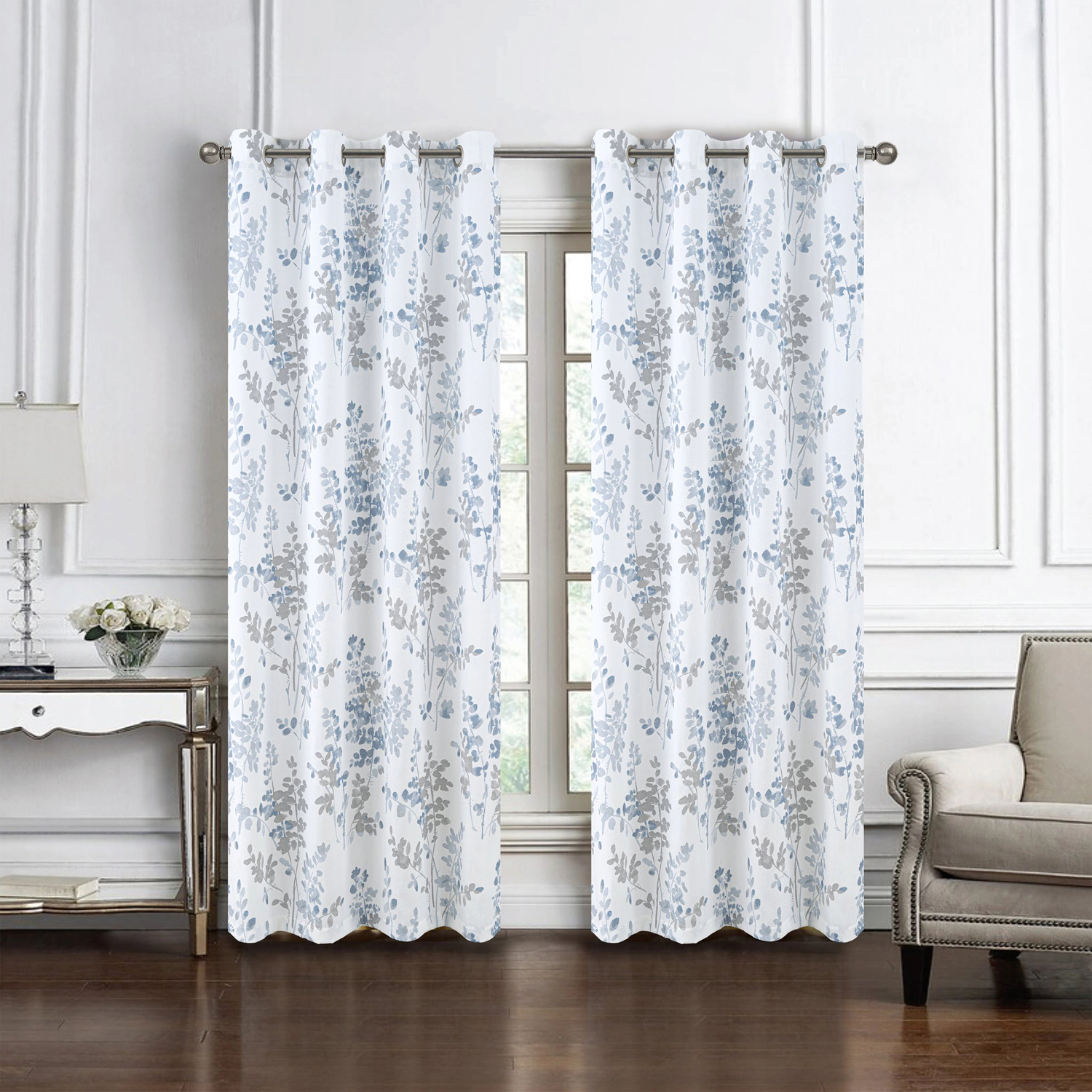 Olivia Gray 100% Polyester 140 GSM Aiden Printed Textured Grommet Curtain Panel 54" x 84