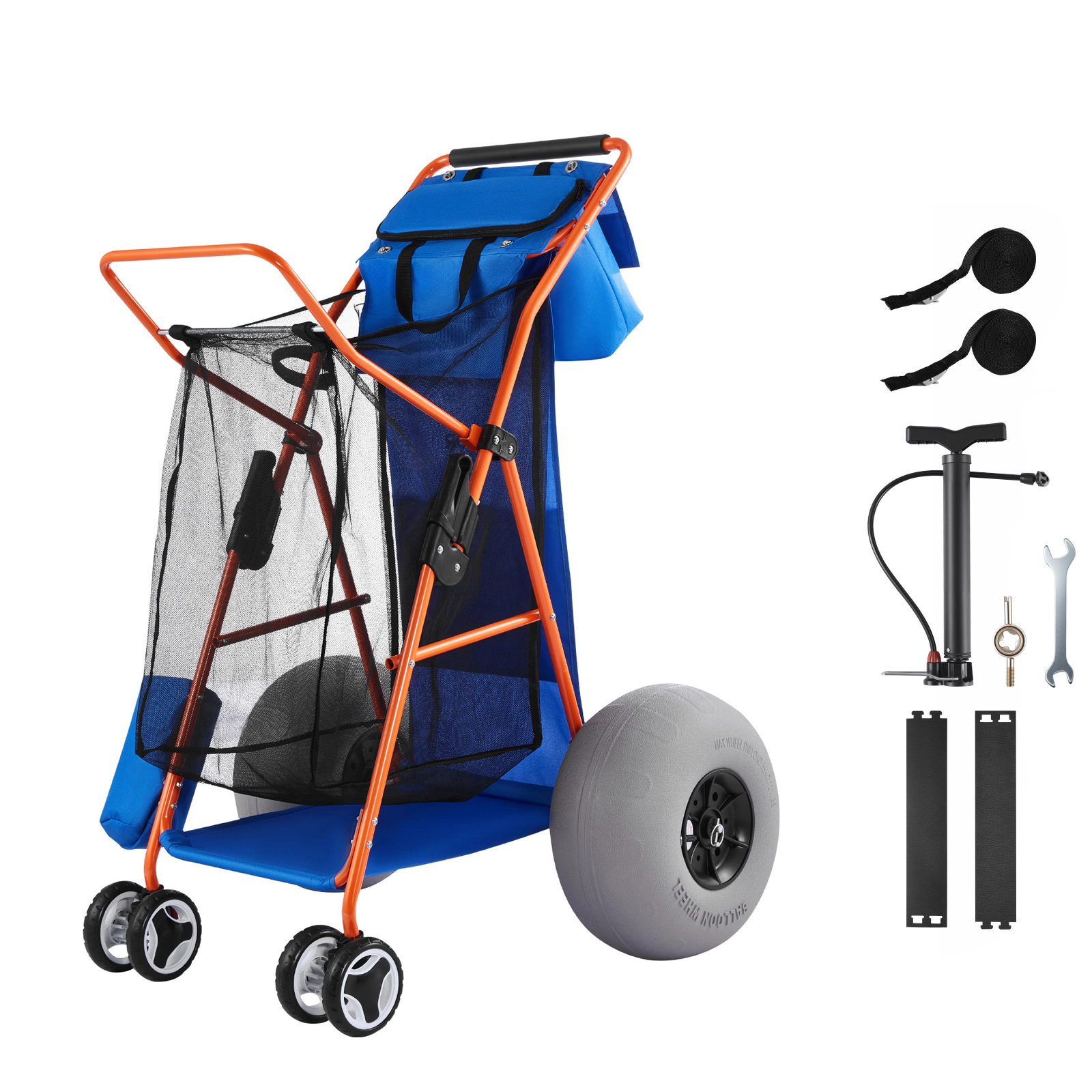 HONGGE Heavy Duty Folding Sand Cart with 12" Balloon Wheels for Beach Camping, 165 lbs Load Capacity