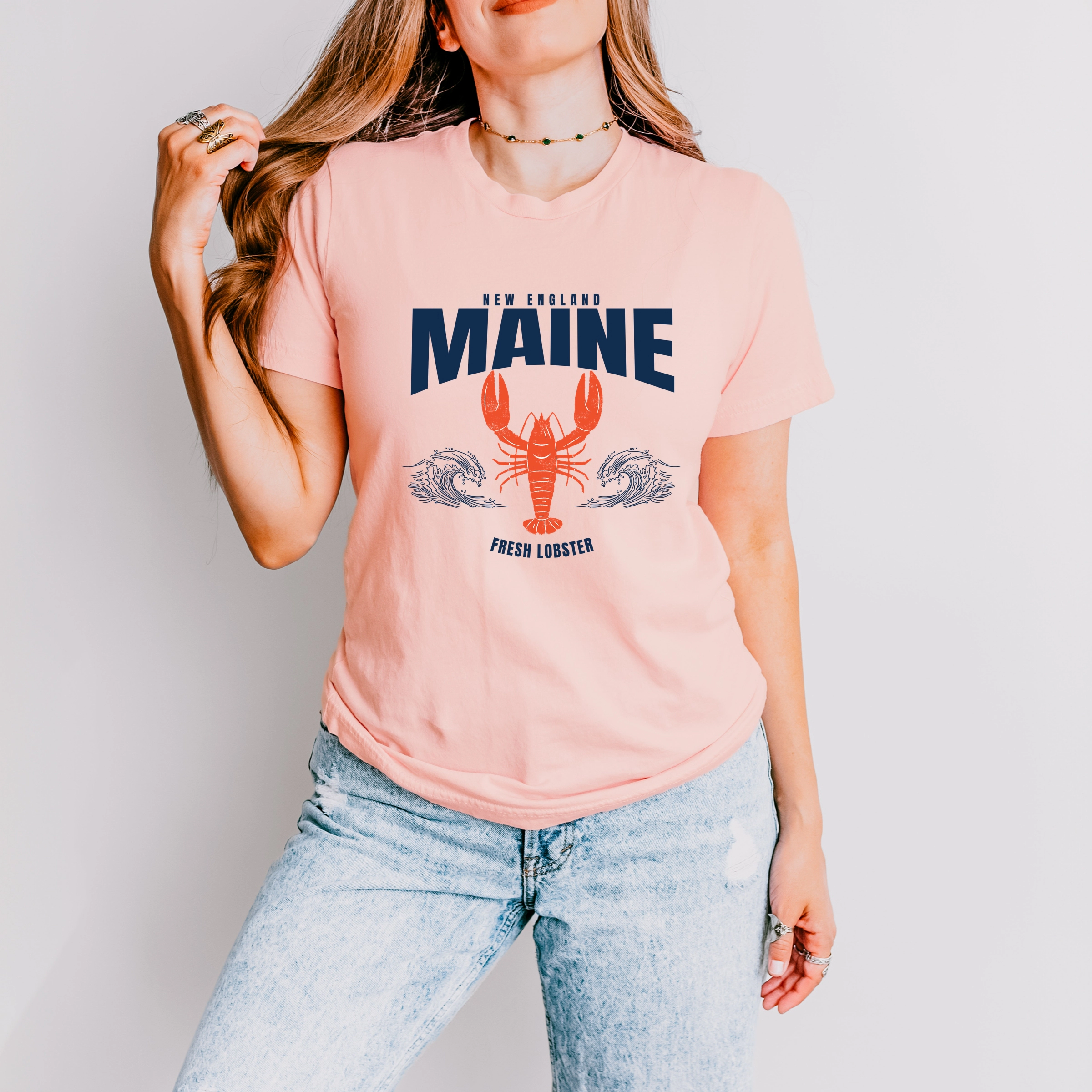 Simply Sage Market - Maine Fresh Lobster Waves Women's Short Sleeve Graphic T-Shirt