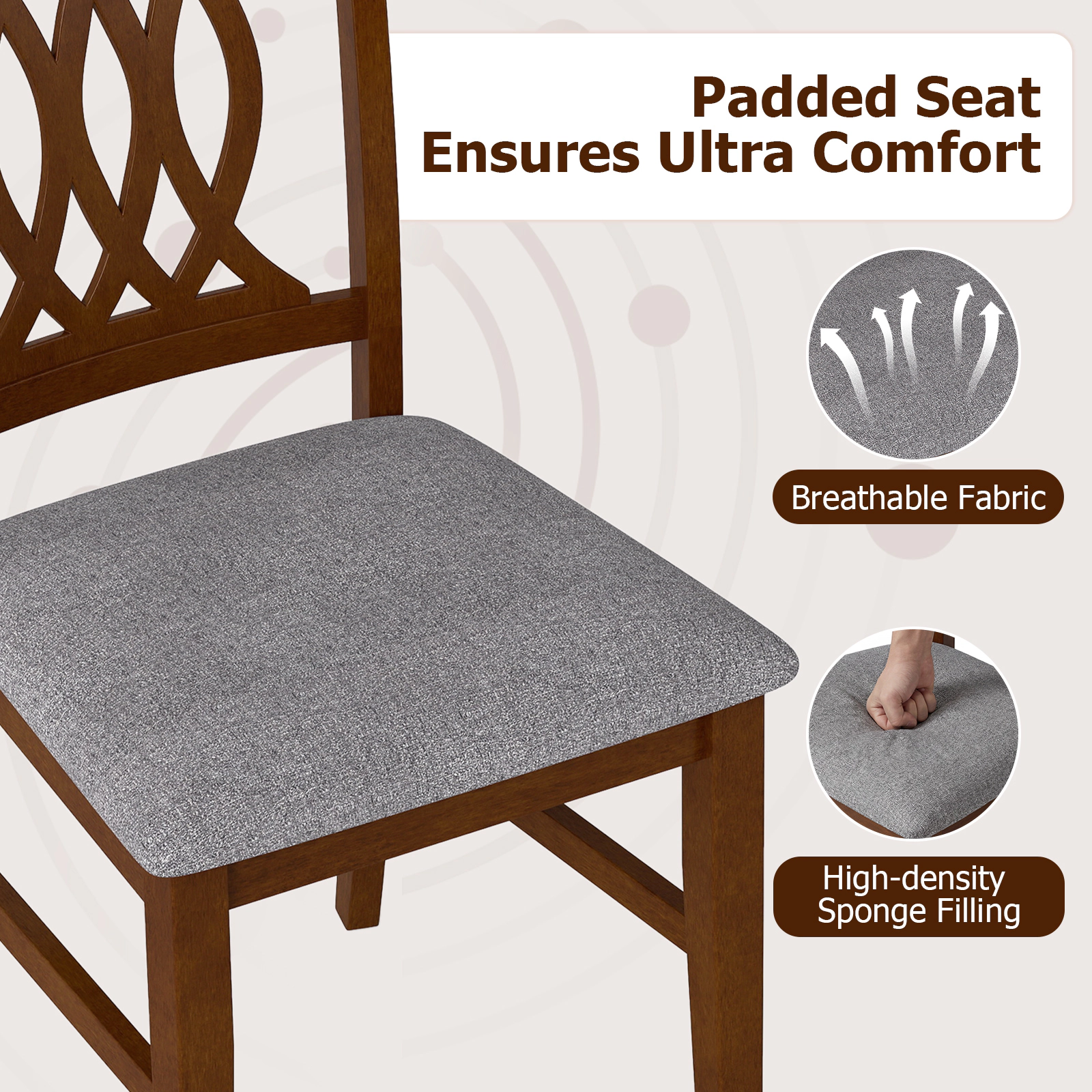SUGIFT Set of 2 Armless Dining Room Chairs Padded Seat 330-lb Capacity 22-in Frame 19.5-in Seat Height Walnut & Gray
