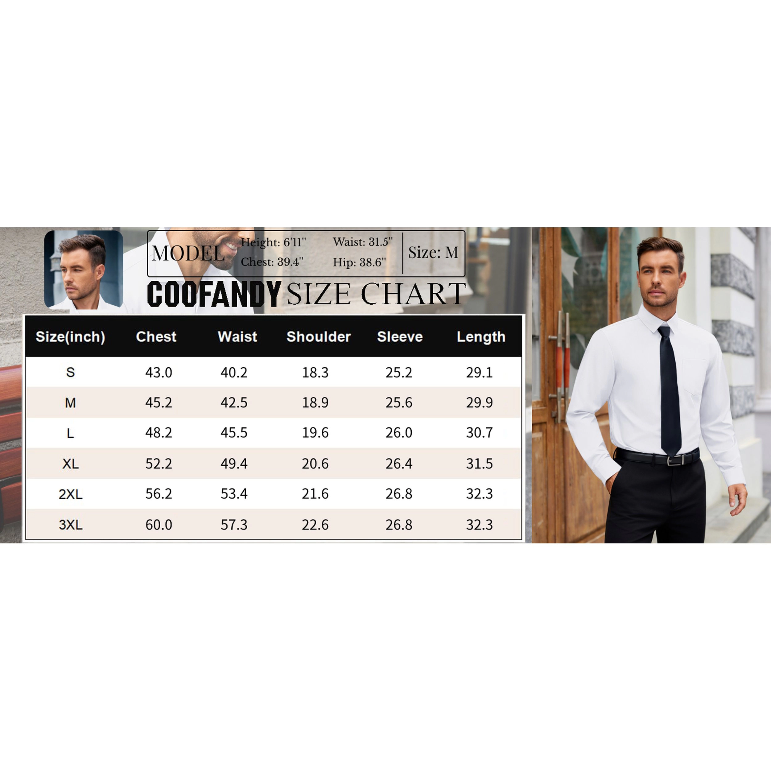 COOFANDY Men's Regular Fit Long Sleeve Collar Neck Dress Shirt