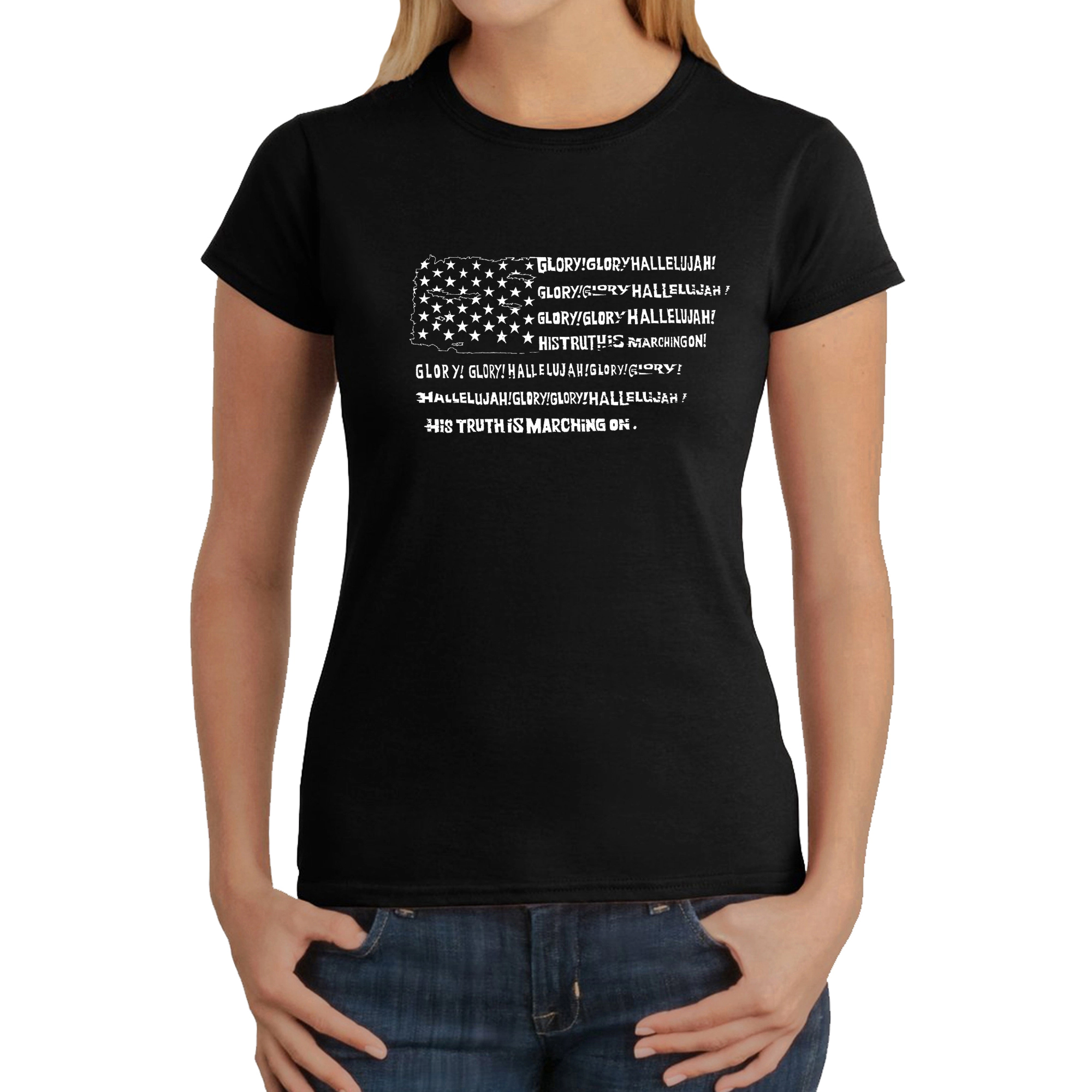 LA Pop Art Women's Word T-Shirt - Glory Hallelujah Flag