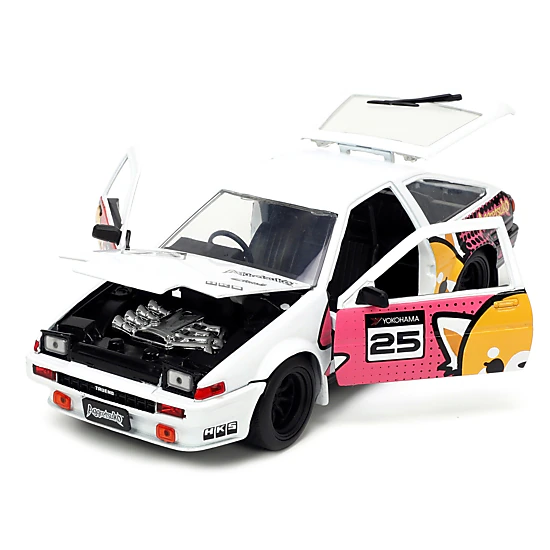 Jada Collectible 1986 Toyota Trueno (Ae86) Rhd (Right Hand Drive) #25 White With Graphics And Aggretsuko Diecast Figure