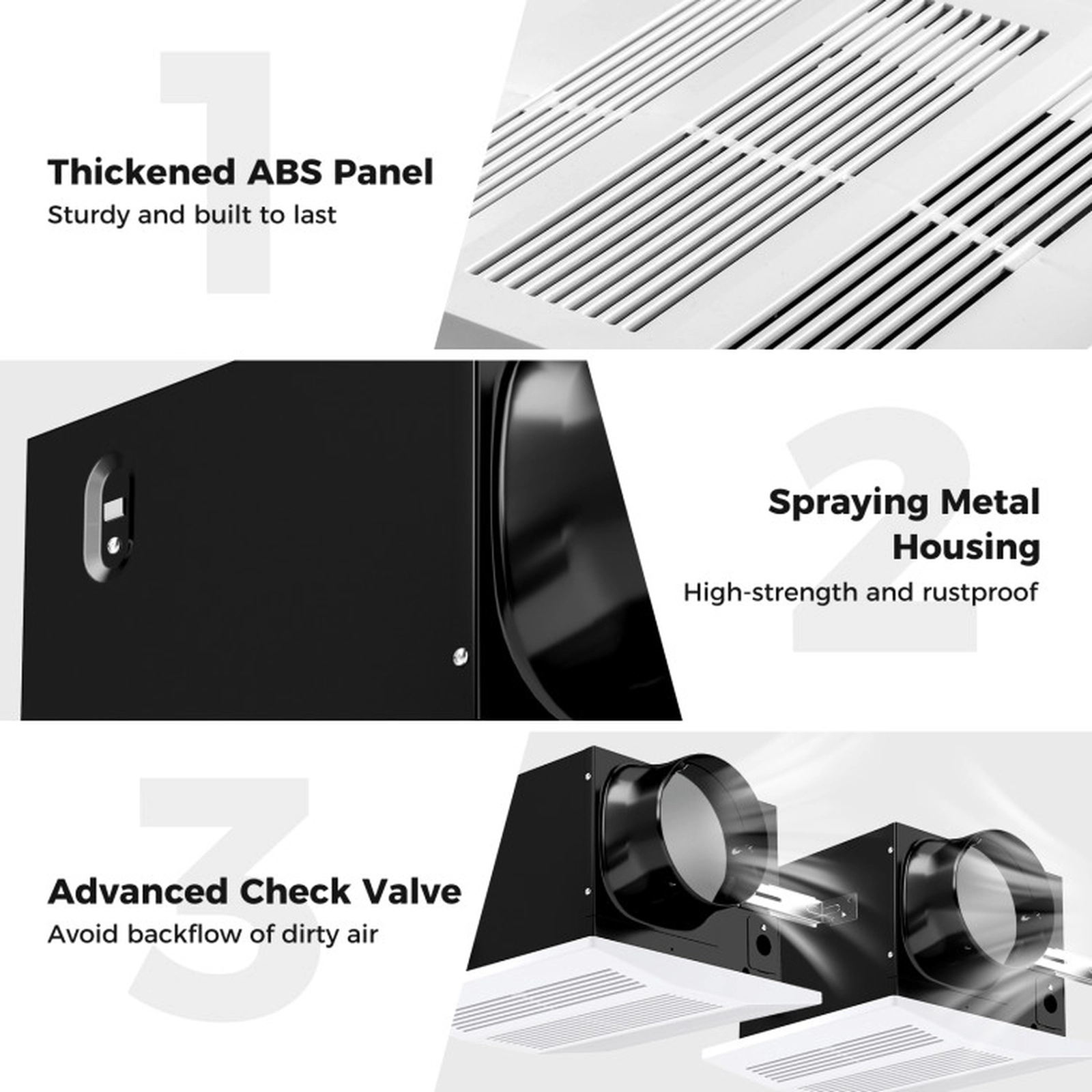 SUGIFT 200 CFM Bathroom Exhaust Fan with Metal Housing 6-in Duct for 200 Sq. Ft White Fan Grille