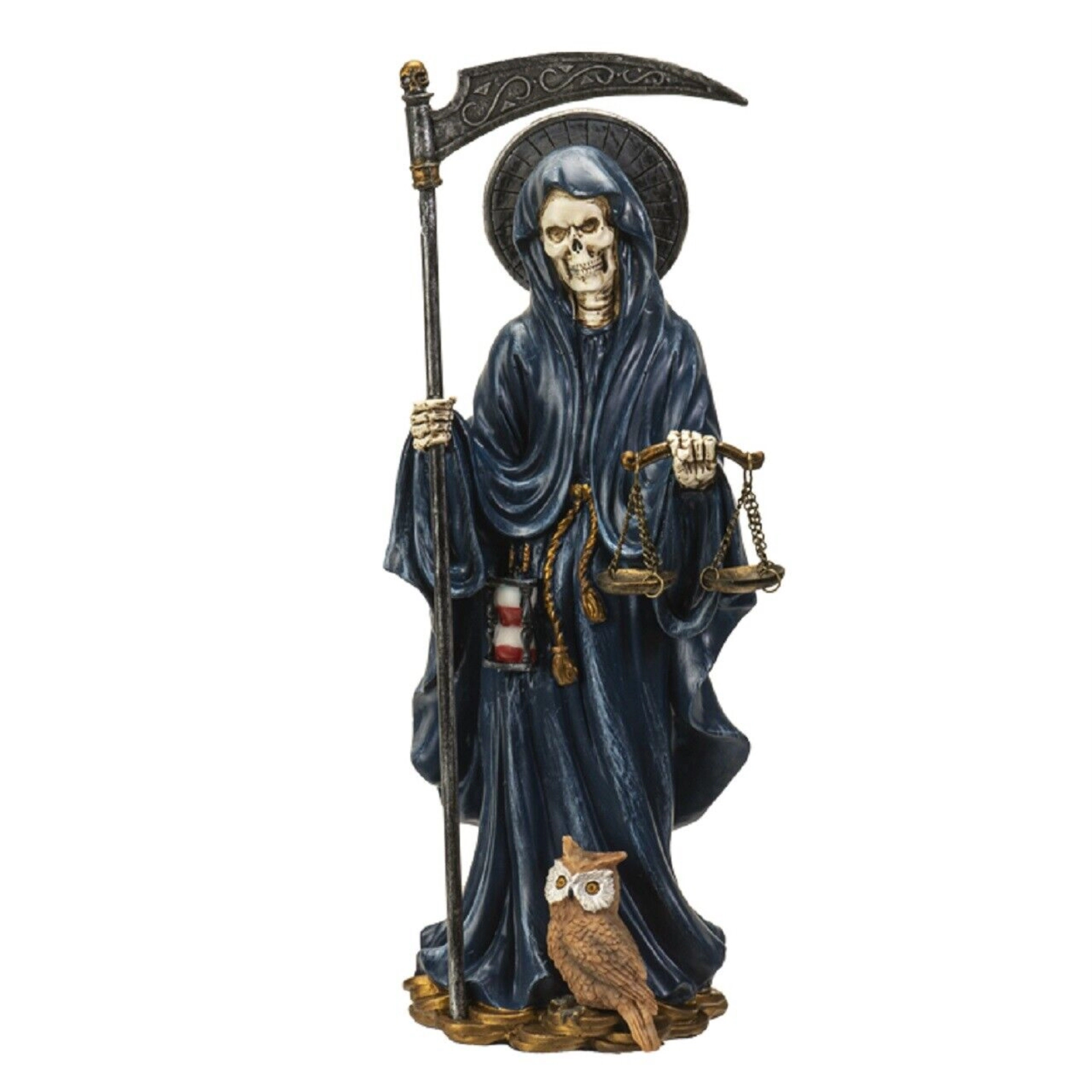 Pacific Giftware Santa Muerte Blue Gown with Owl Figurine Death 10 Inch