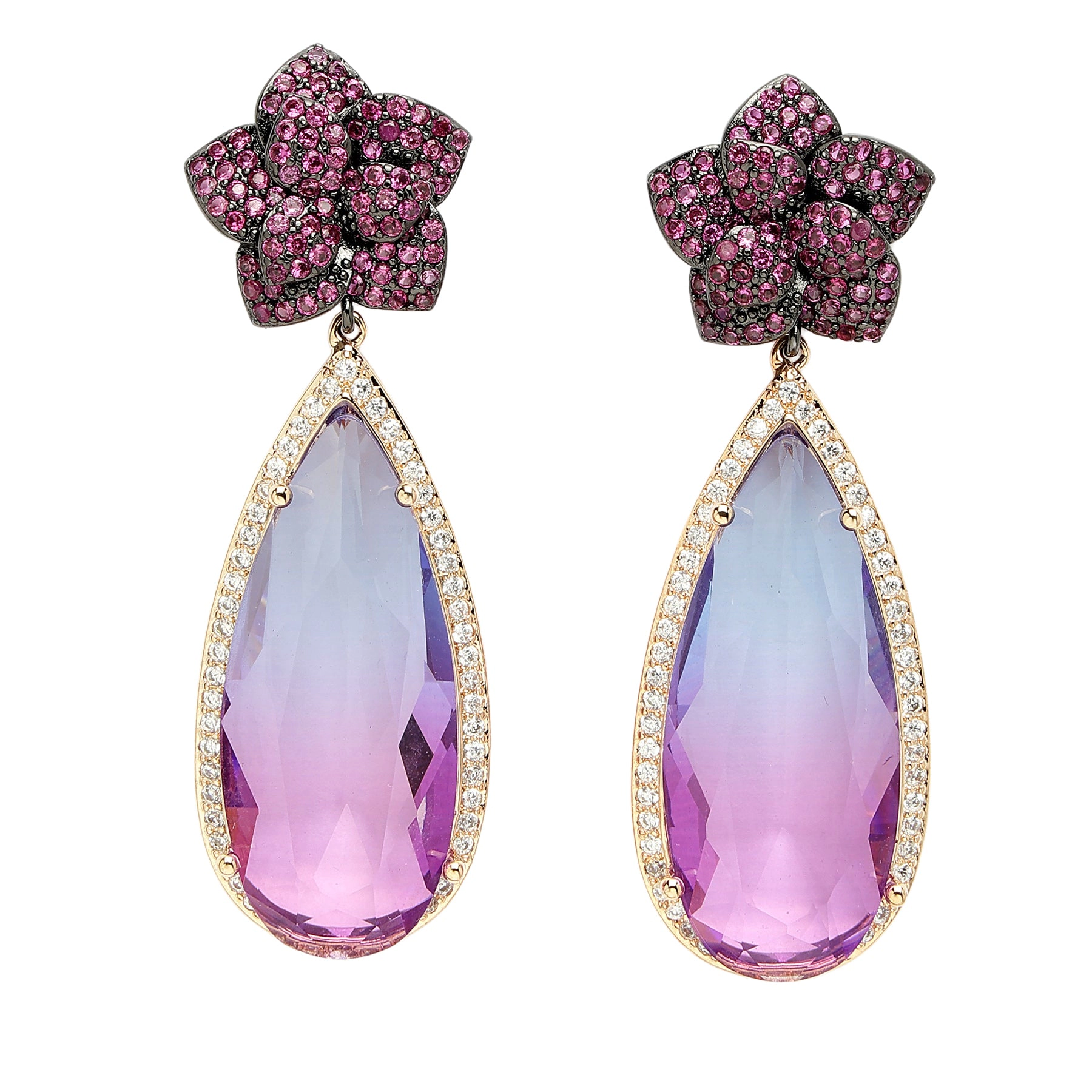AGP PARIS Womens Diva Collection Floral Zirconia Drop Earrings