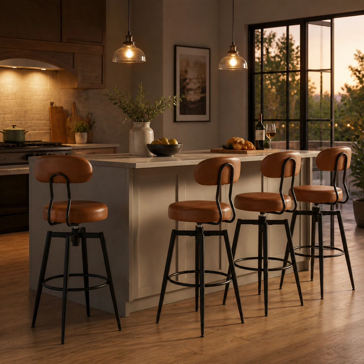 SUGIFT Set of 4 30-Inch Faux Leather Swivel Bar Stools, 330-Lb Capacity, Curved Back