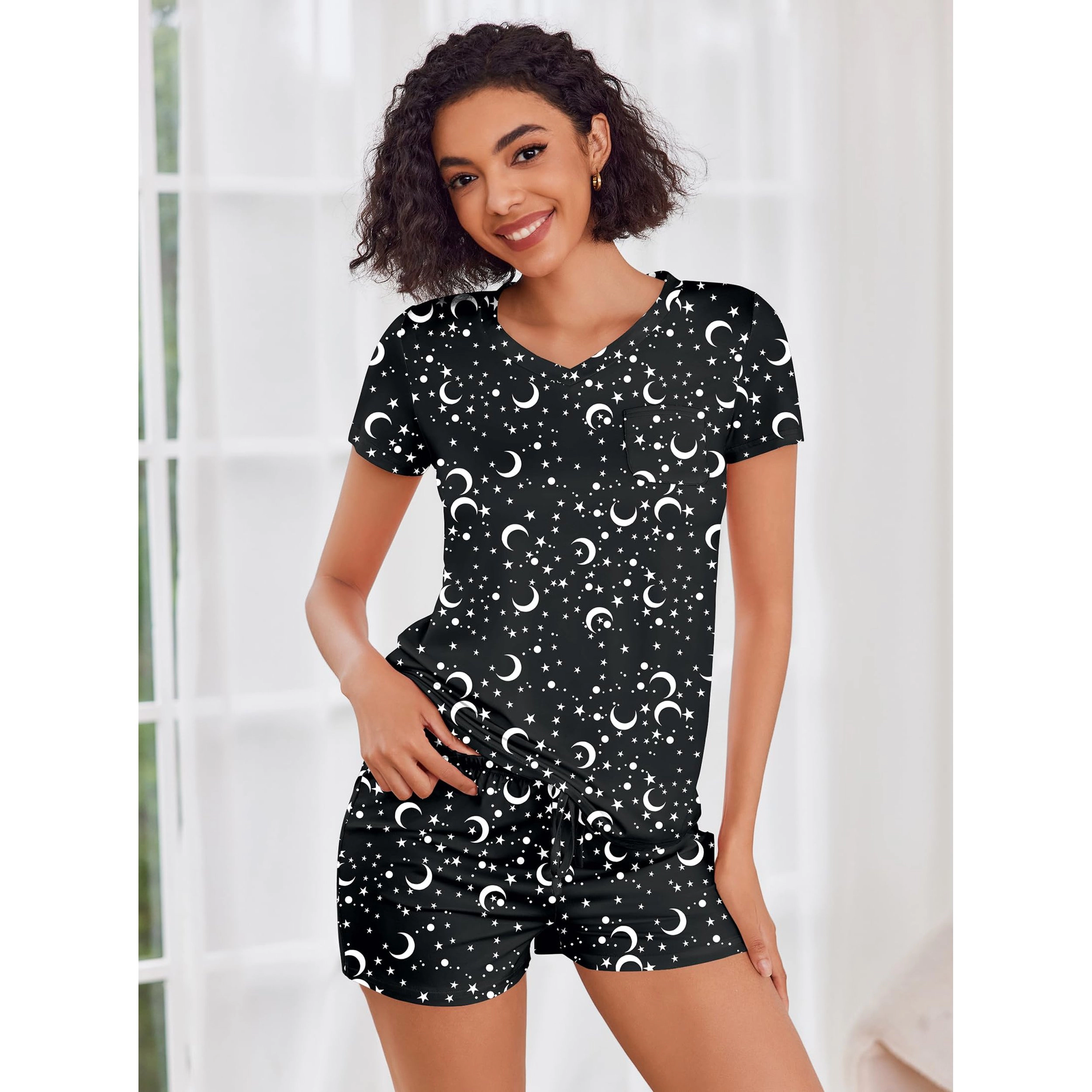 Ekouaer Womens Pajama Sets Short Sleeve Pajamas for Women Soft Lounge Casual V Neck