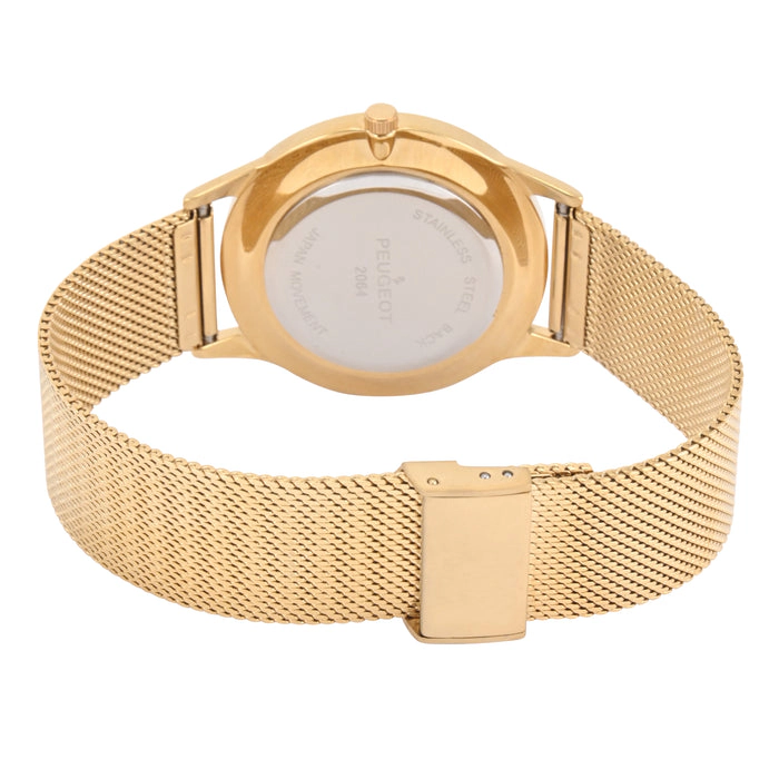 Peugeot Men's 40mm Wafer Slim Champagne Dial Gold Plated Case Watch with Mesh Band