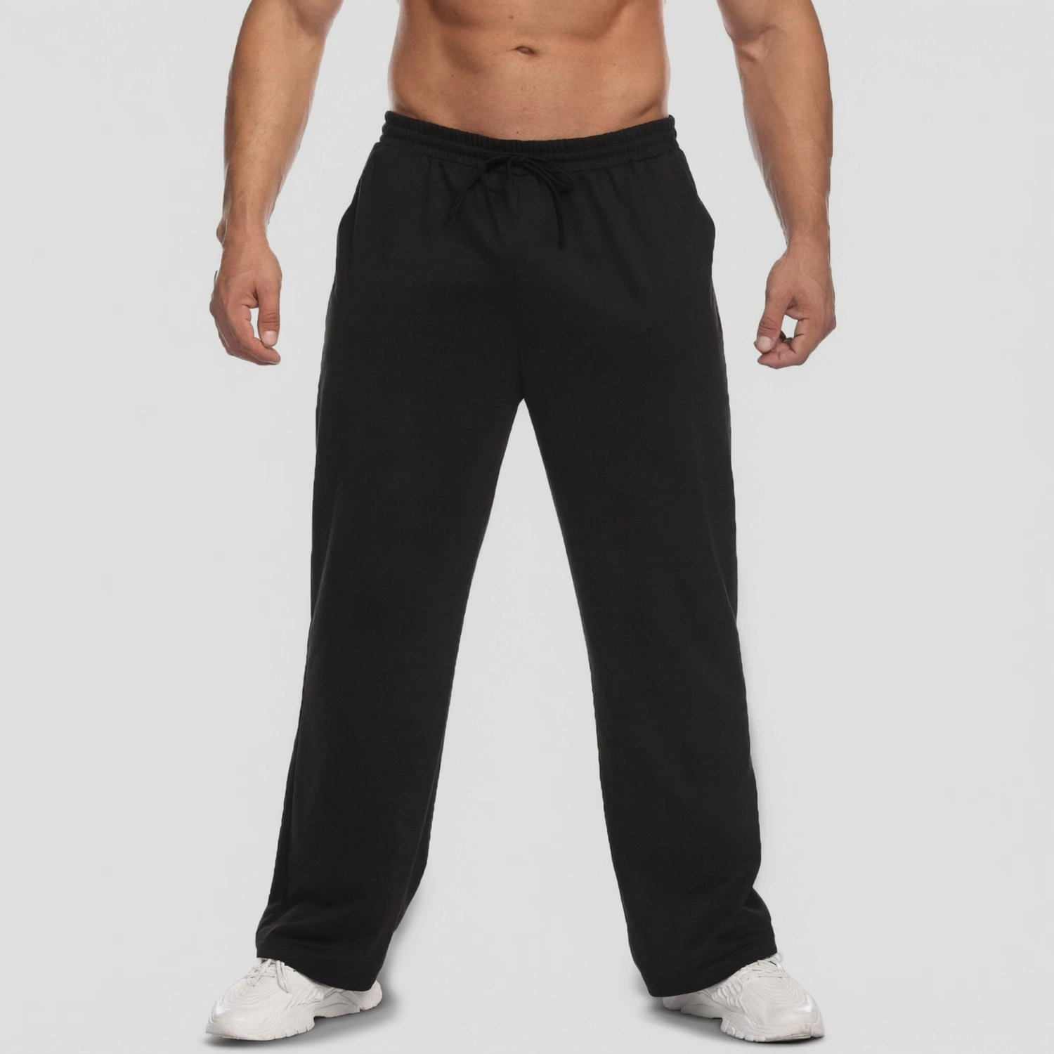Pinspark Mens Solid Drawstring Lounge Pants Elastic Waist Straight Leg Sweatpants