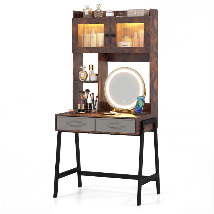 Hivvago Vanity Desk With Rotatable Mirror And Lights Modern Dressing Table With 3 Light Colors