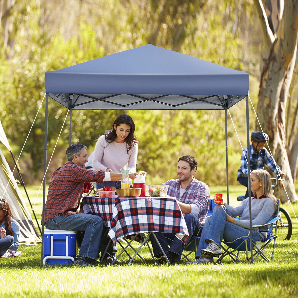 SUGIFT Blue 6.6-ft by 6.6-ft UPF50+ Flame-Resistant Oxford Pop Up Canopy Tent with 34-in Carry Bag