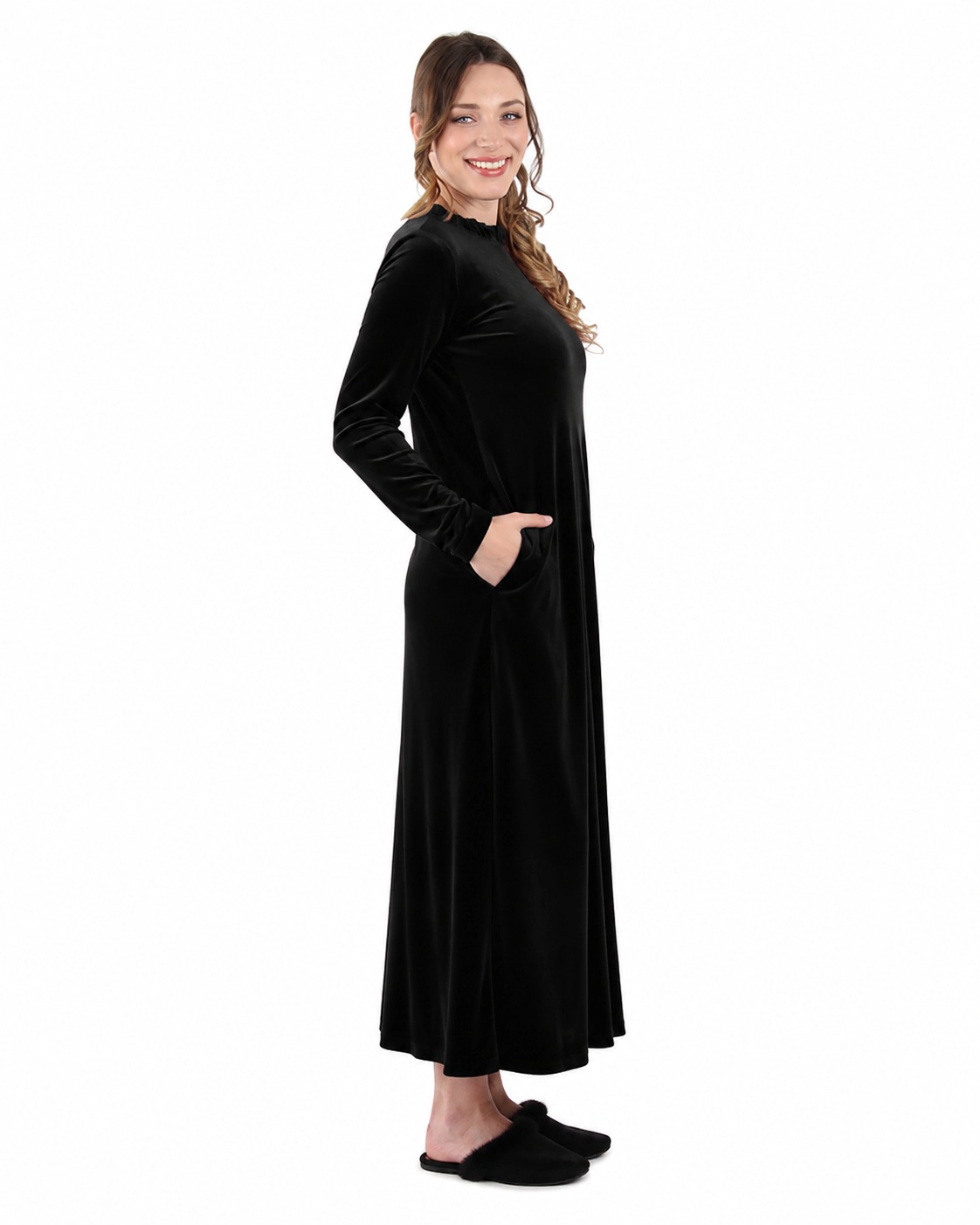 MeMoi Women's Velour Ruched Neck Full Length Lounger Gown