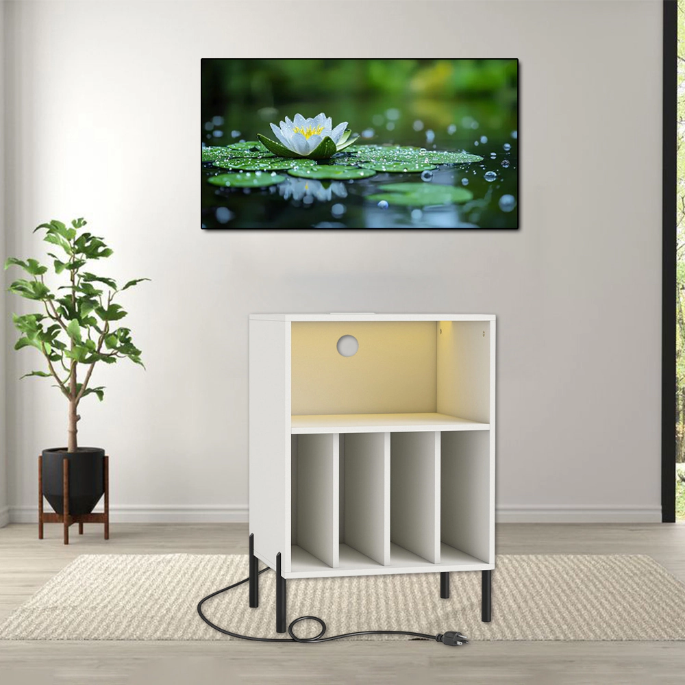 Hivvago Record Player Table with Integrated LED Lights and Convenient Charging Ports