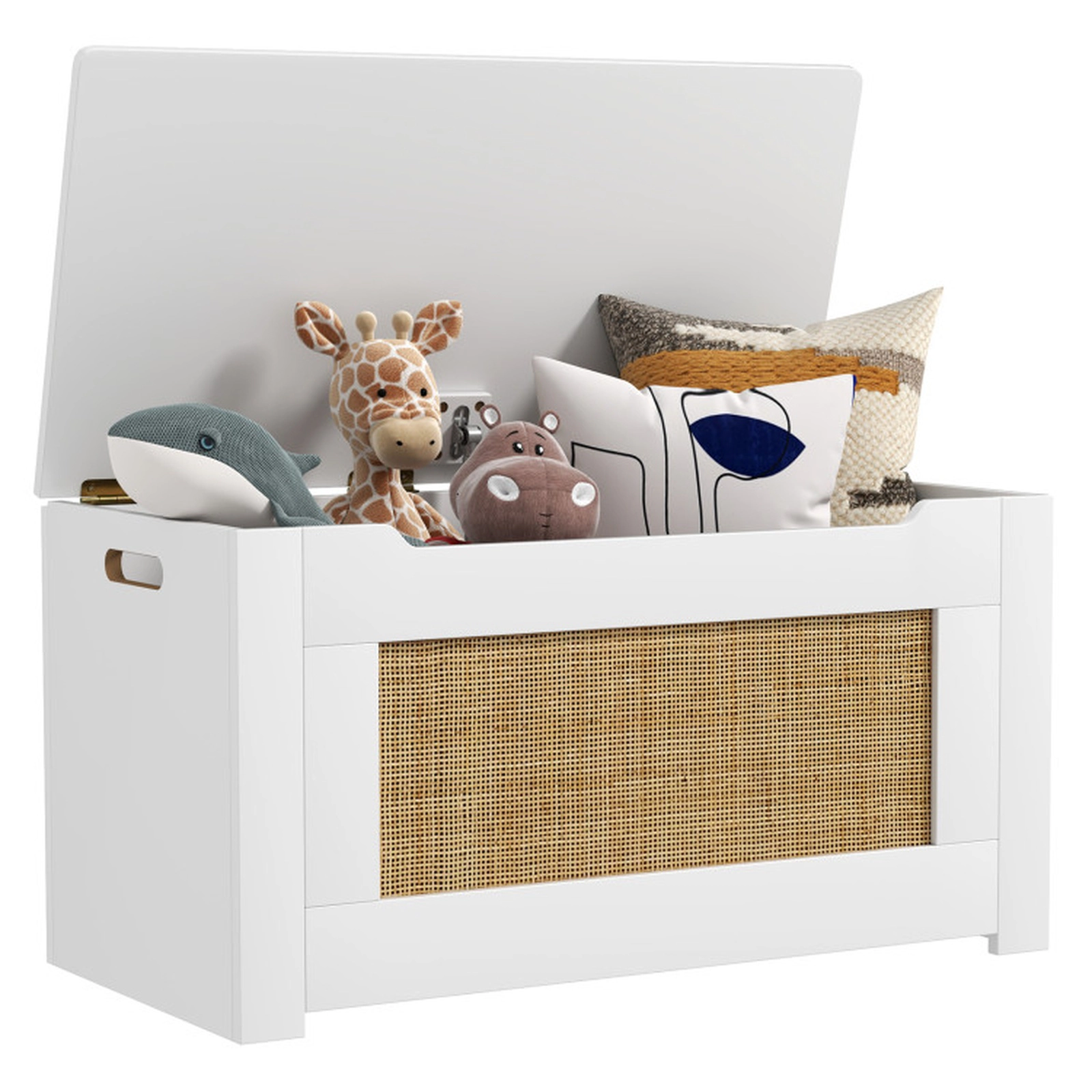 SUGIFT Kids Rattan Toy Storage Box with Flip Top Lid Safety Hinge 66-lb Top 33-lb Interior White Natural
