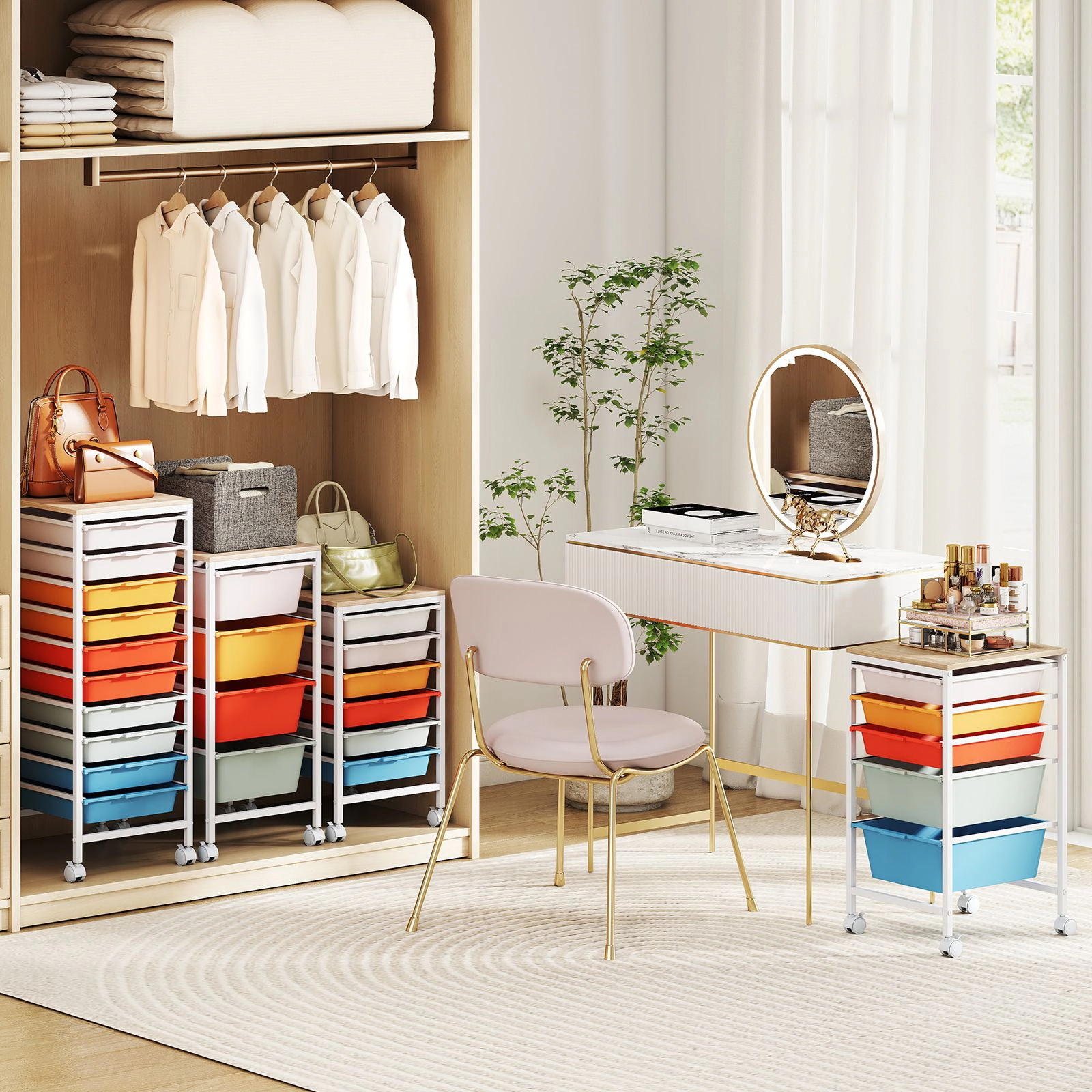 SlickBlue 6 Drawer Rolling Storage Cart with Wooden Top Organizer