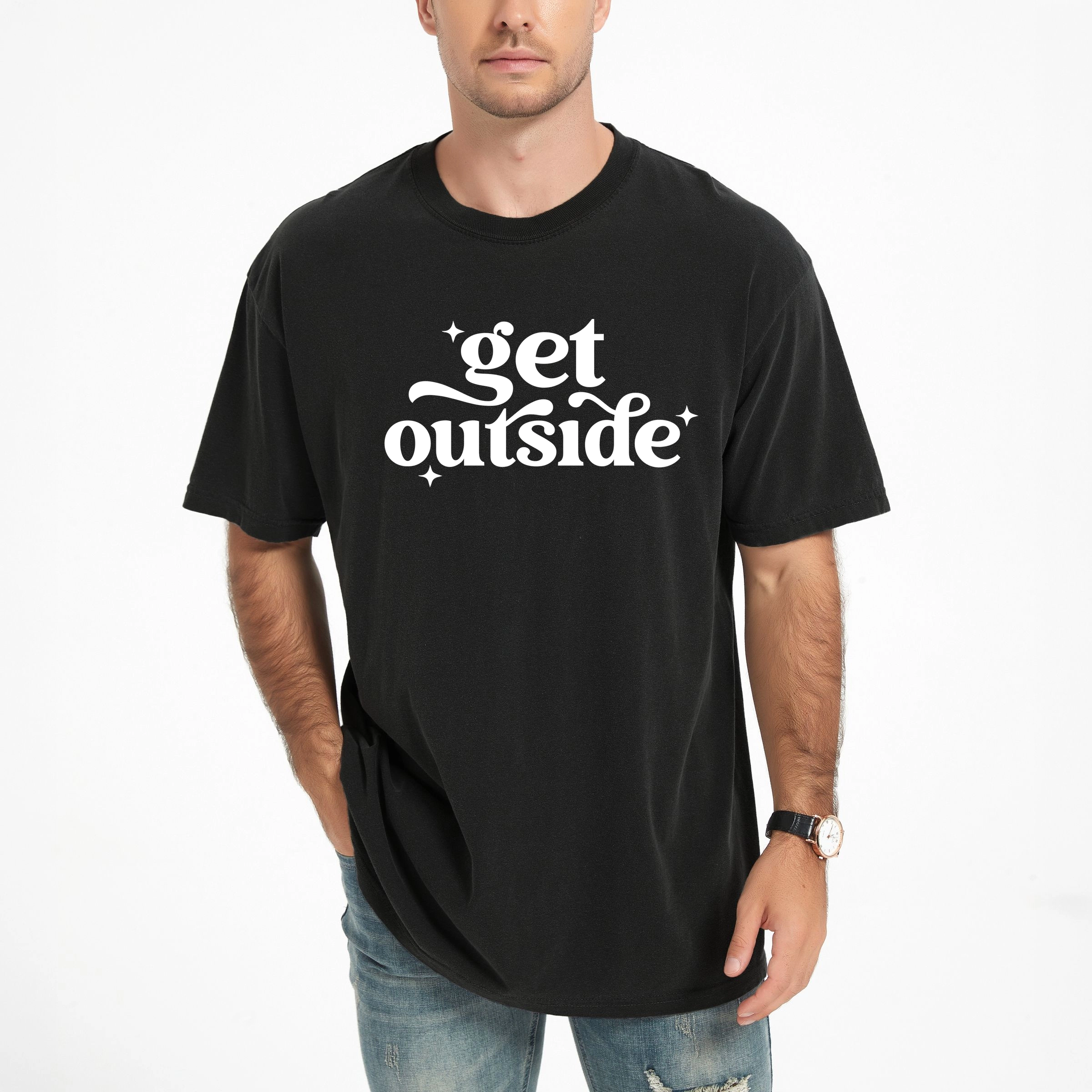 Simply Sage Market - Get Outside Stars Men's Garment Dyed Graphic T-Shirt
