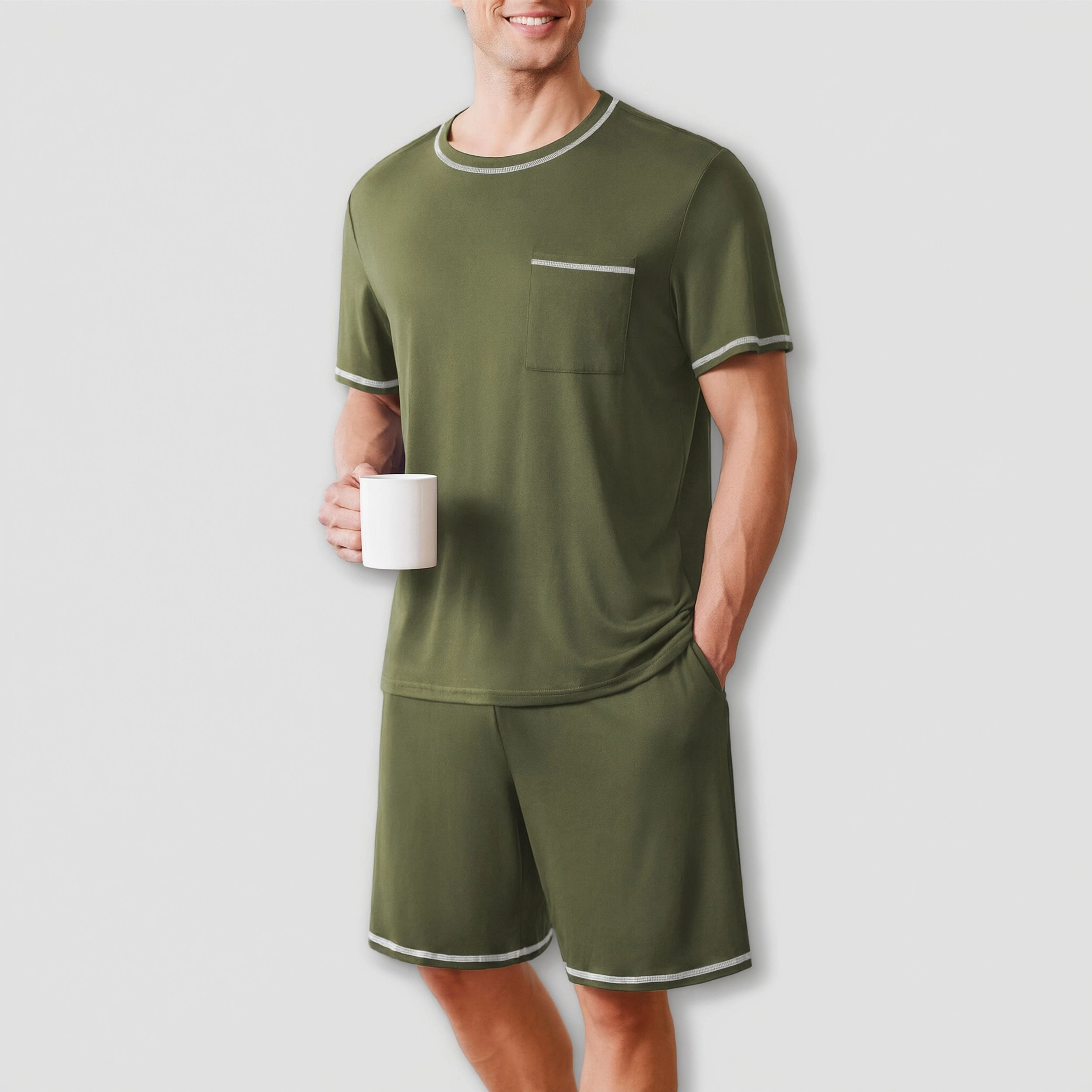Ekouaer Men's Pajamas Set Soft Sleepwear lightweight 2 Piece Shorts