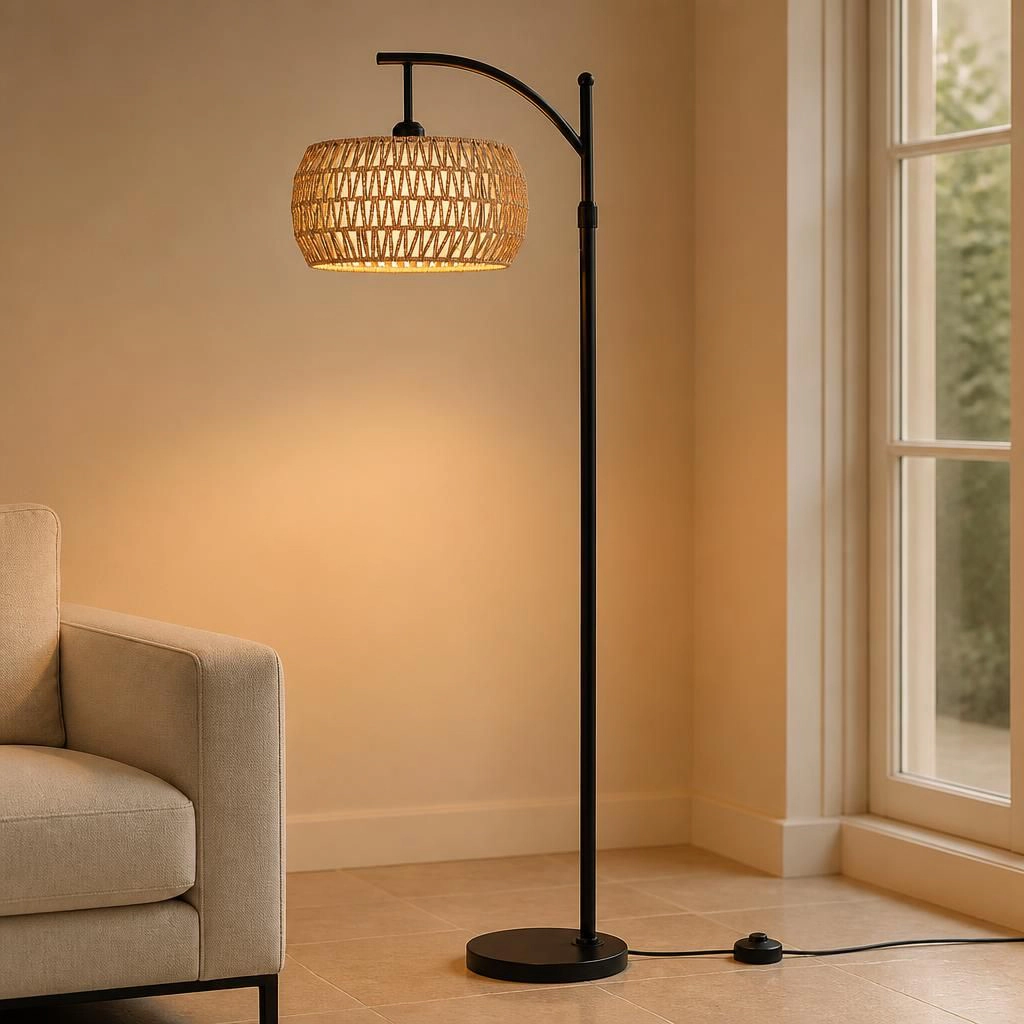 ELEMENT ACE Woven Rattan Metal Flush Mount Ceiling Light