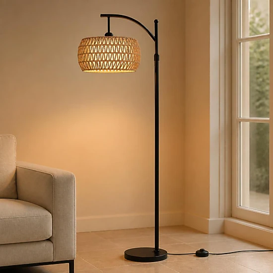 ELEMENT ACE Woven Rattan Metal Flush Mount Ceiling Light