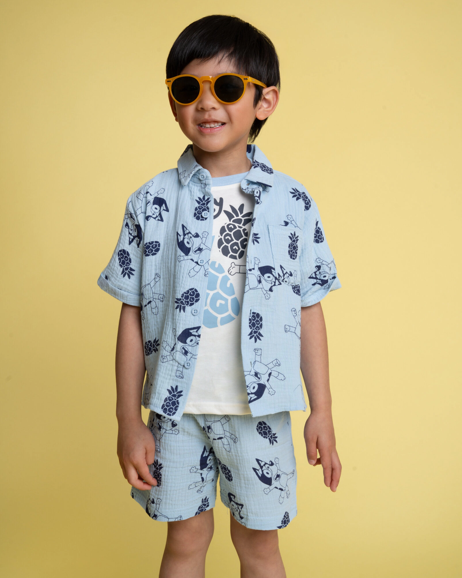Bluey Boys' Hawaiian Shirt, Tee and Shorts Set