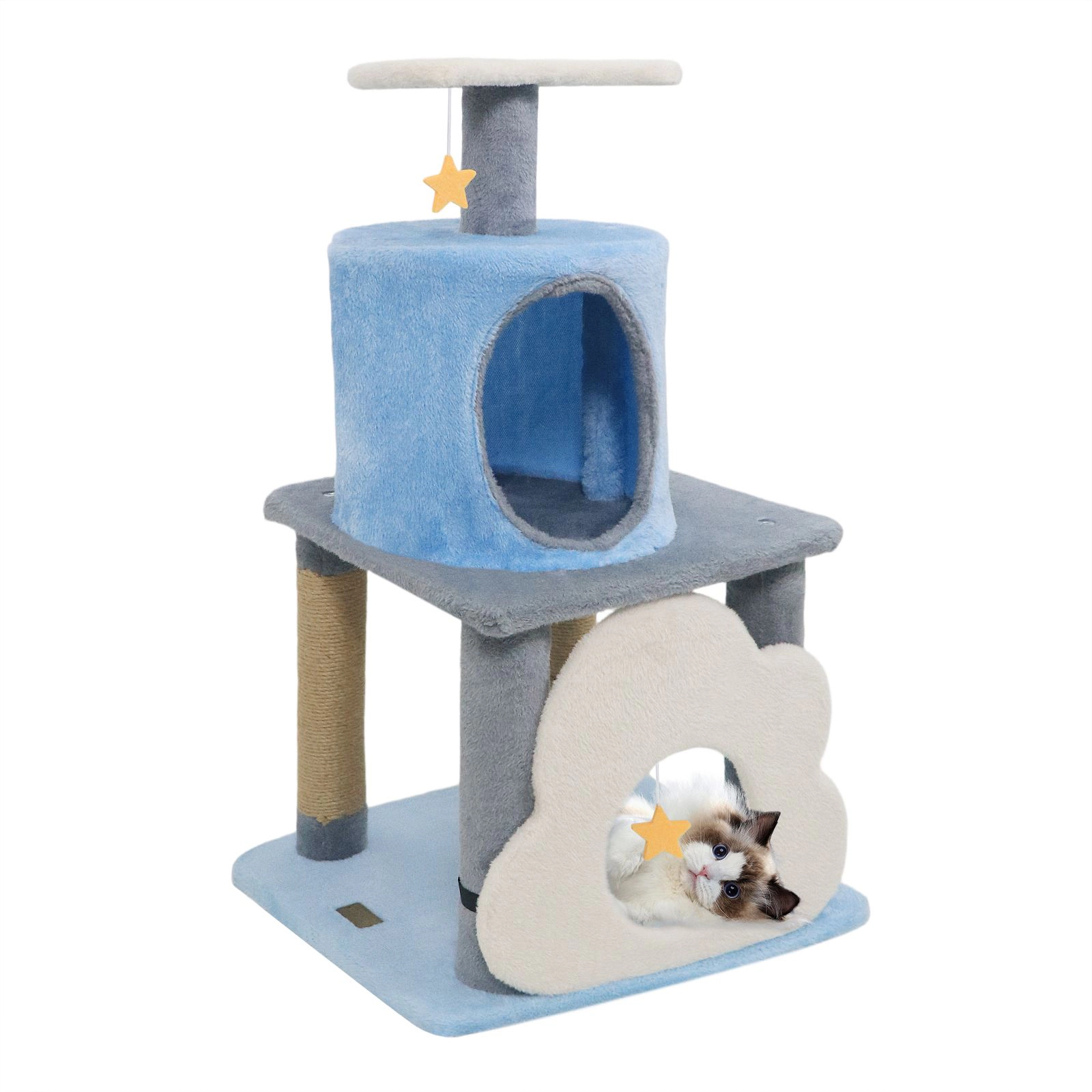 SlickBlue 4-Tier Cat Tree with Plush Platforms Condo and Jute Scratching