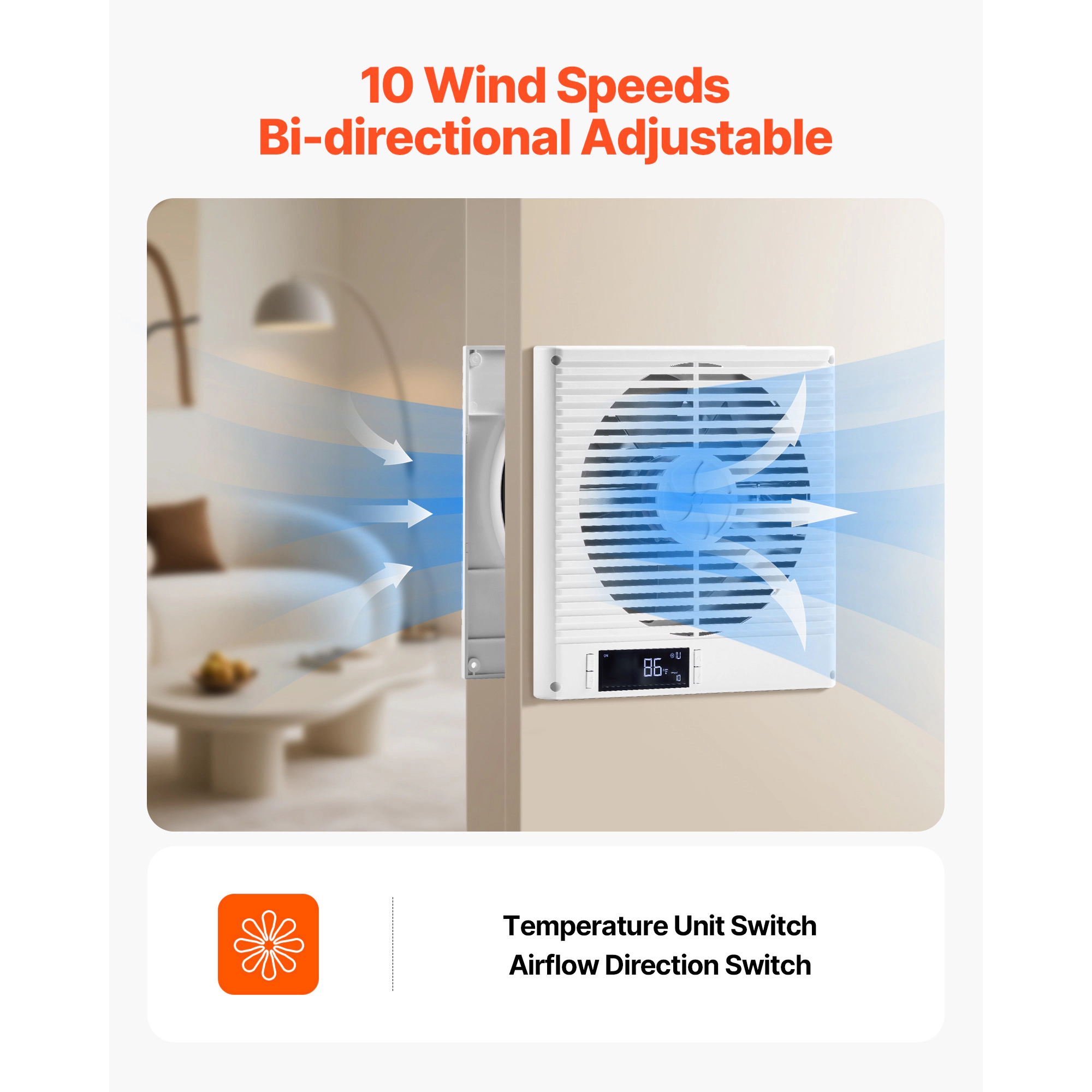 HONGGE Room to Room Fan Through Wall Fan with & Ventilation Quiet Vent for Kitchen Living & Laundry Room Workshop