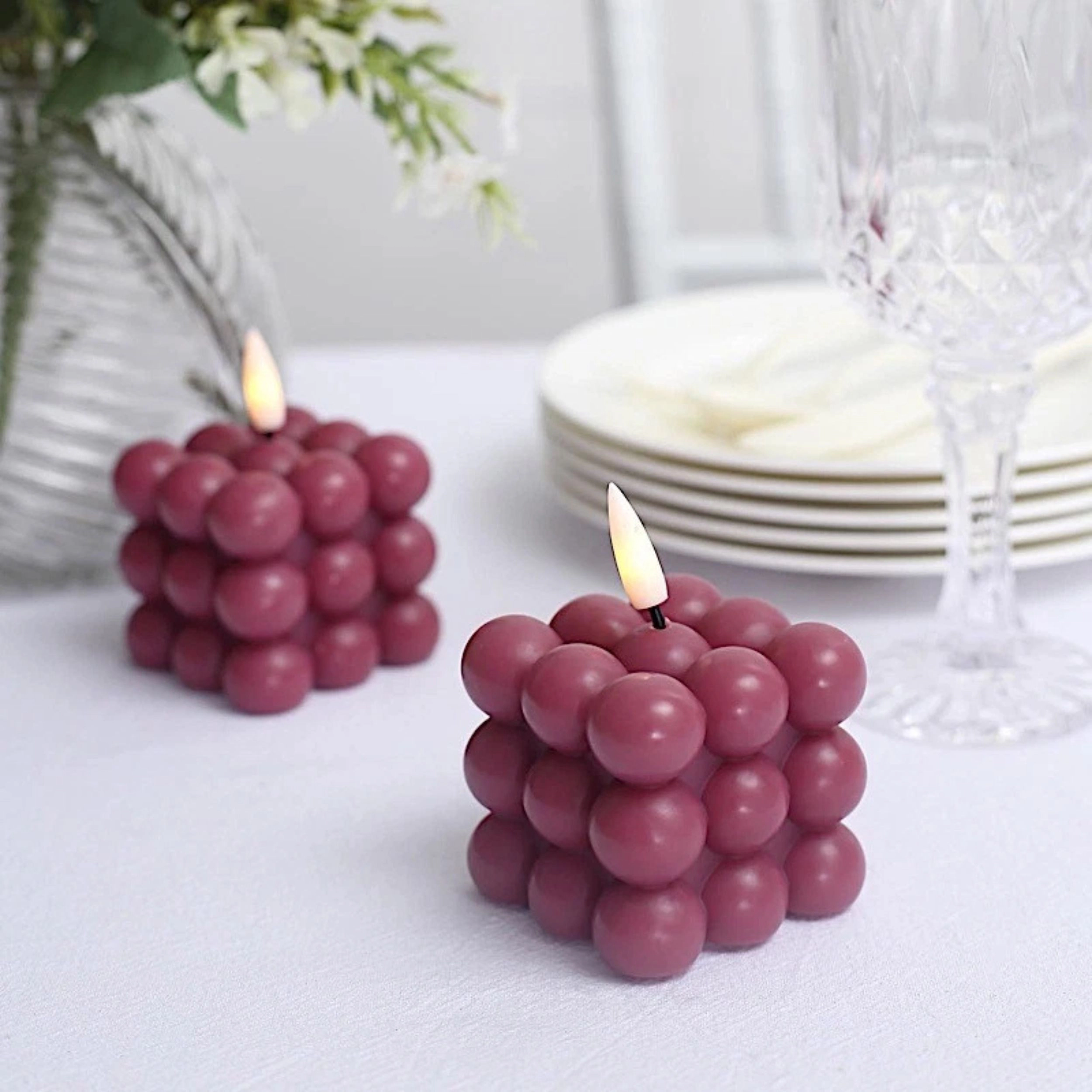 Home Collection Bubble Cube 2.3 Inch Flameless LED Candles Pack of 2